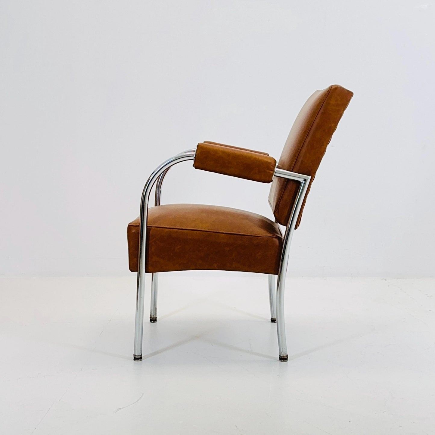 Mid-Century Bauhaus Armchair in Cognac Leather & Chrome by Mücke-Melder Czechoslovakia 1950s