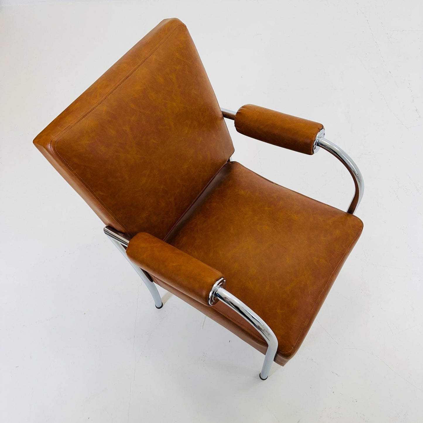 Mid-Century Bauhaus Armchair in Cognac Leather & Chrome by Mücke-Melder Czechoslovakia 1950s