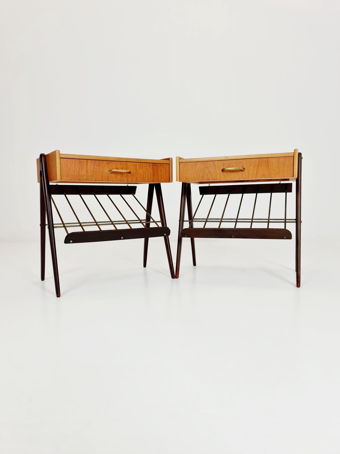 Danish MidCentury Teak and brass nightstands / bedside tables, 1960s