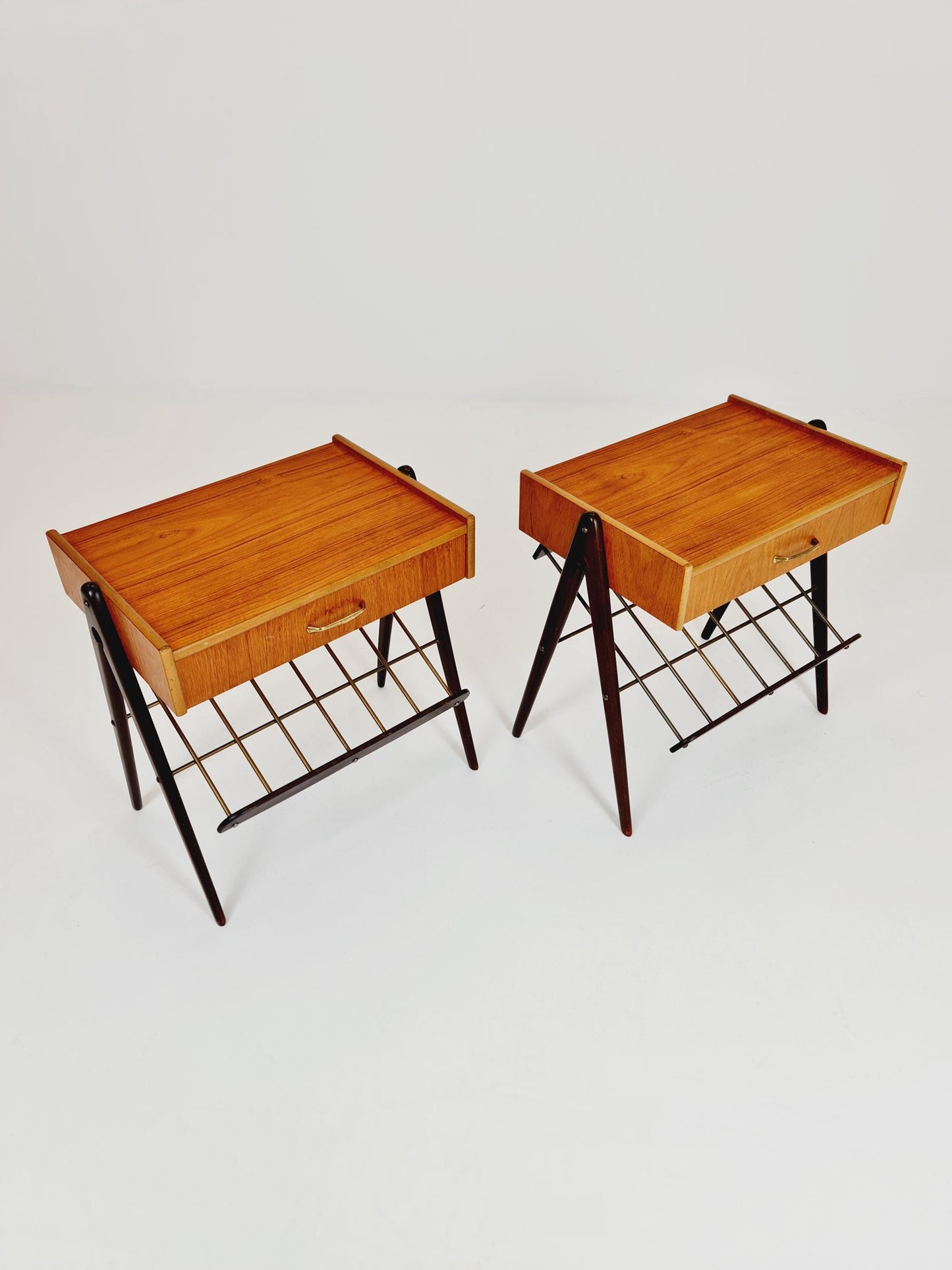 Danish MidCentury Teak and brass nightstands / bedside tables, 1960s