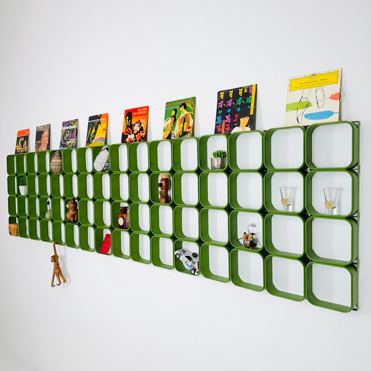 Set of 8 space age green square Plastic Wall or Ceiling Panels system Switzerland 1970s