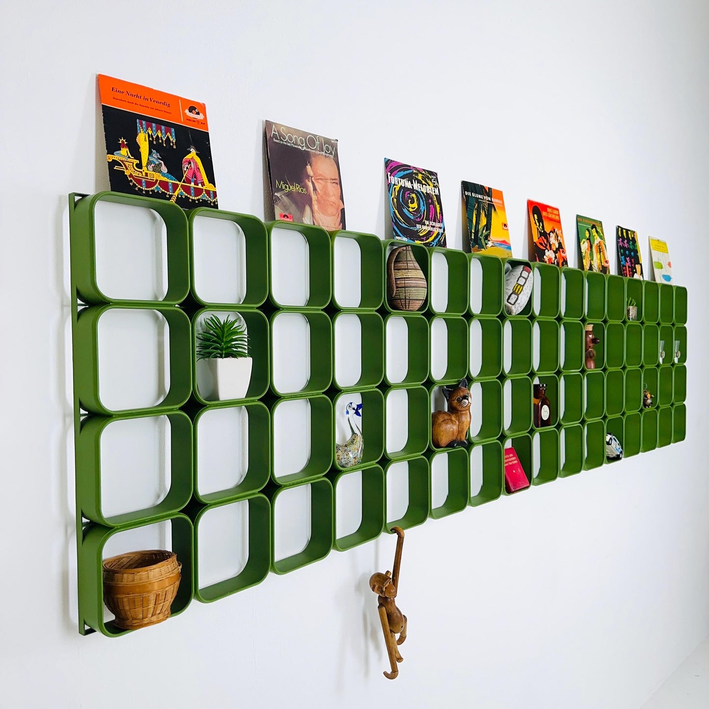 Set of 8 space age green square Plastic Wall or Ceiling Panels system Switzerland 1970s