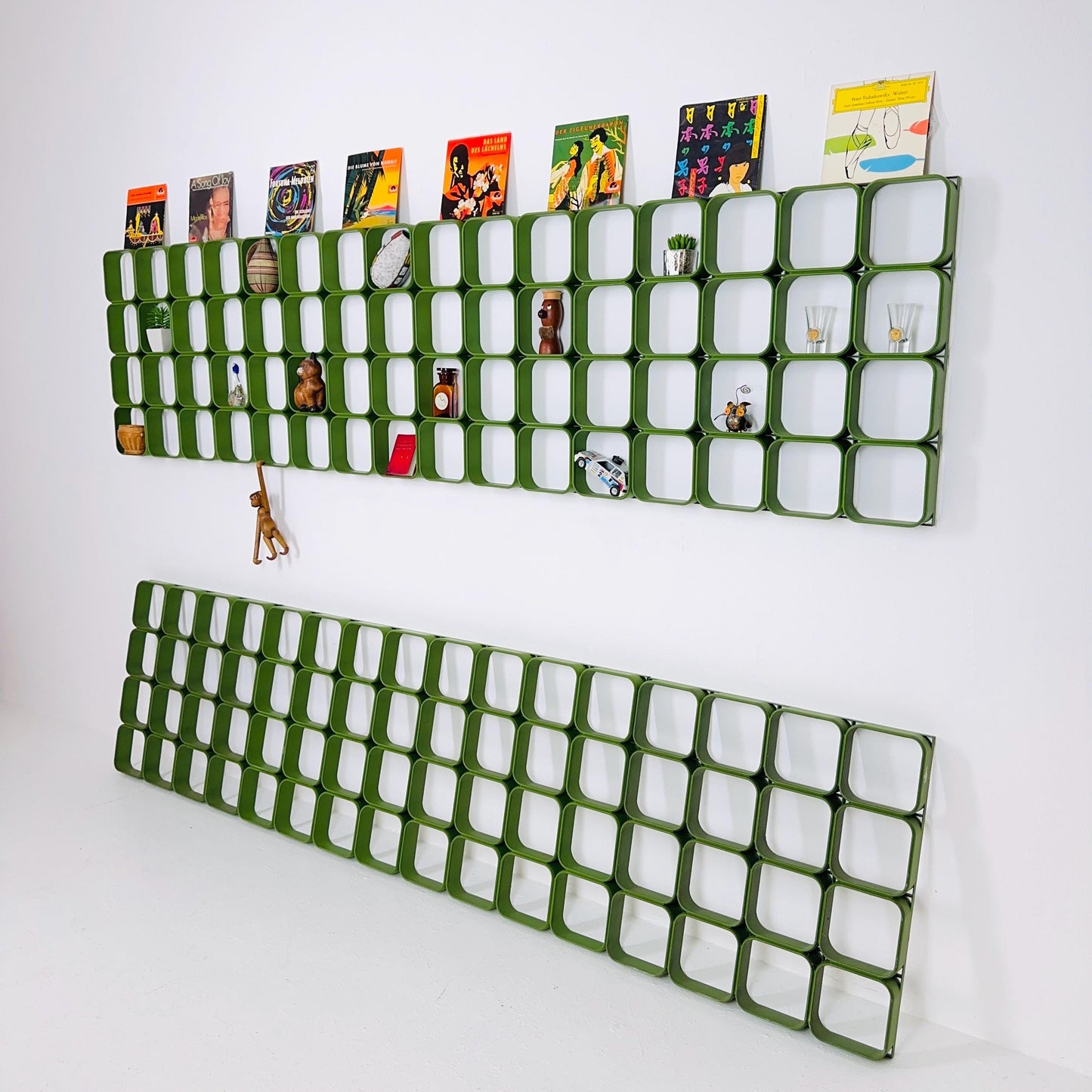 Set of 8 space age green square Plastic Wall or Ceiling Panels system Switzerland 1970s
