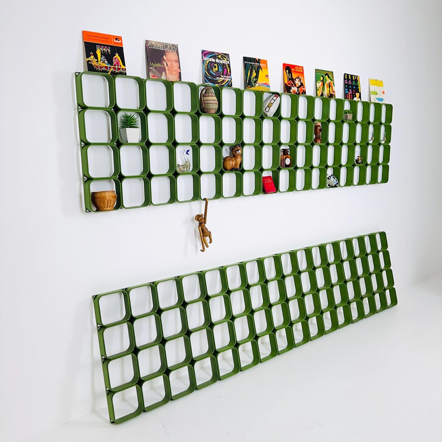 Set of 8 space age green square Plastic Wall or Ceiling Panels system Switzerland 1970s