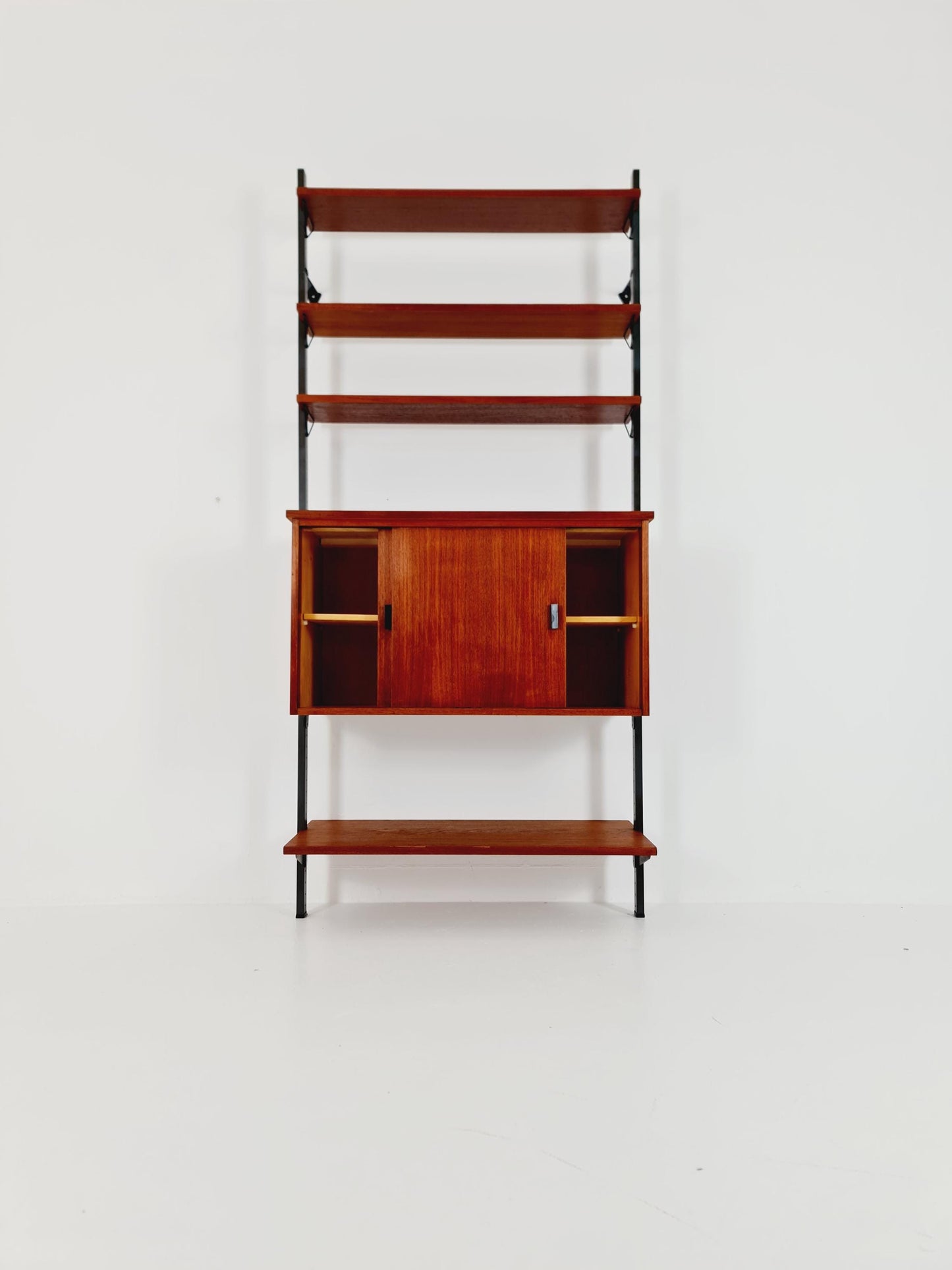 Mid century String shelf system teak & metal by Olof Pira Sweden, 1950s