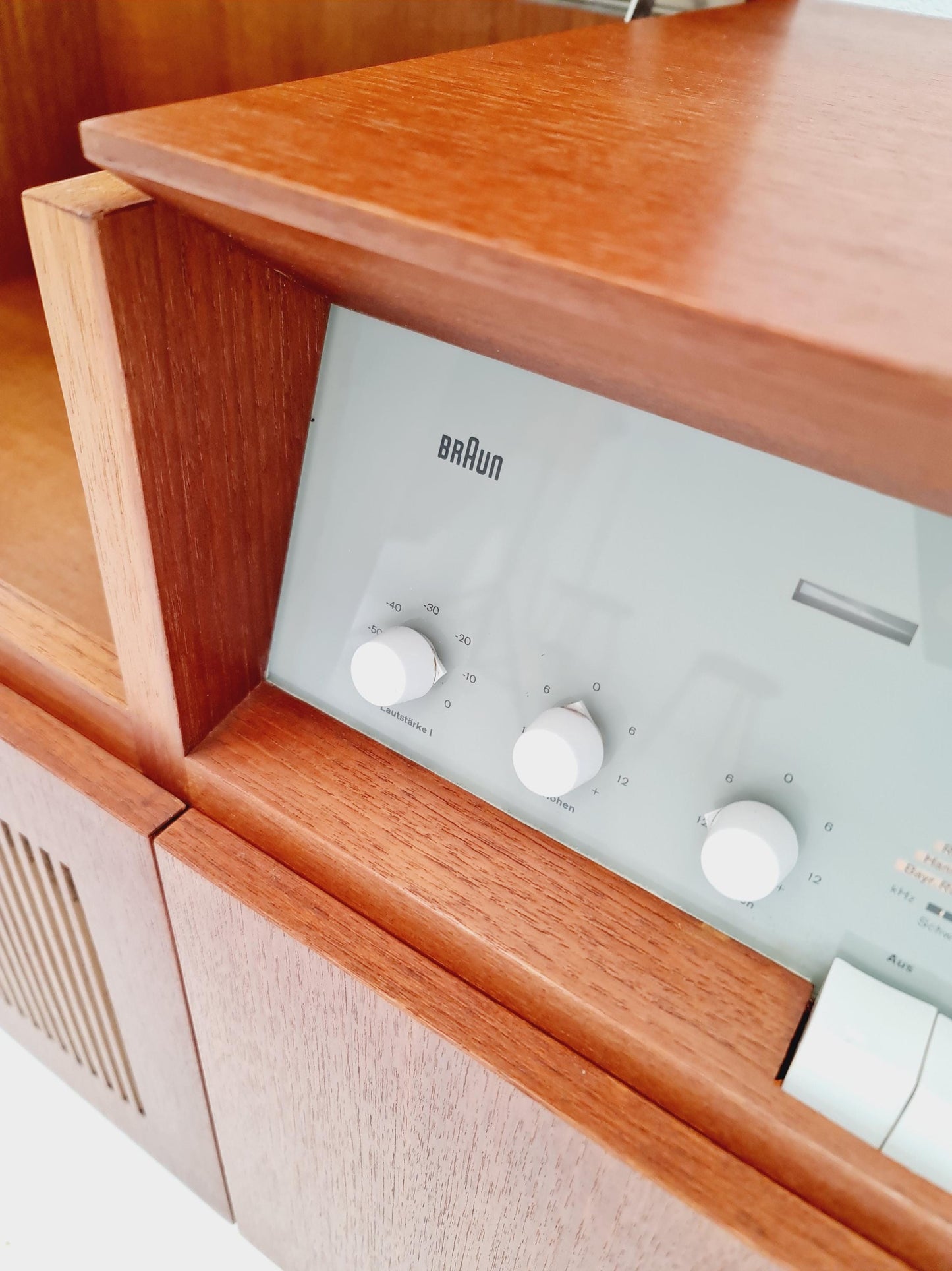 Mid Century Modern German Teak record player, radio by Braun “R 32 ”, 1960s
