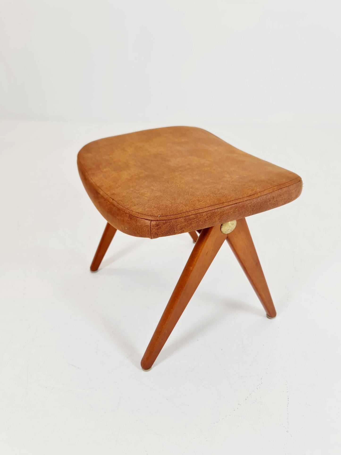 Vintage Swedish beech stool ottoman by Bengt Ruda for Nordiska Kompaniet , 1960s