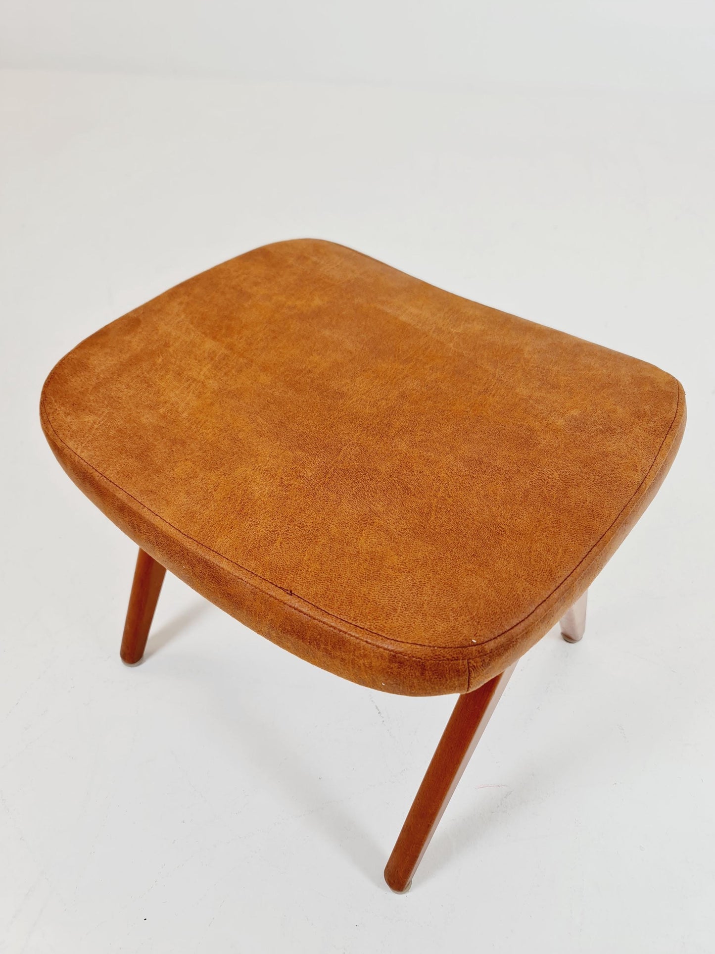 Vintage Swedish beech stool ottoman by Bengt Ruda for Nordiska Kompaniet , 1960s