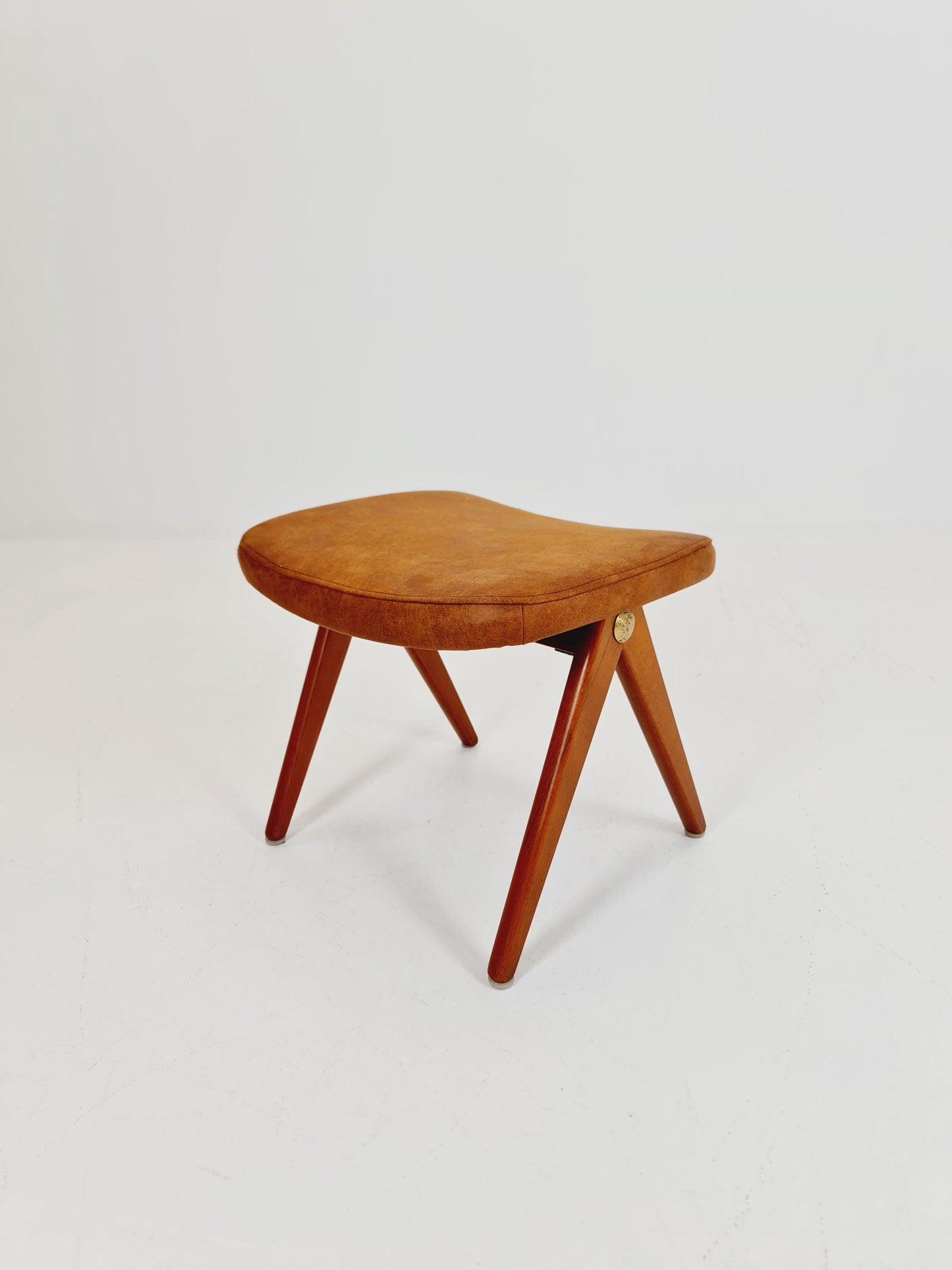 Vintage Swedish beech stool ottoman by Bengt Ruda for Nordiska Kompaniet , 1960s