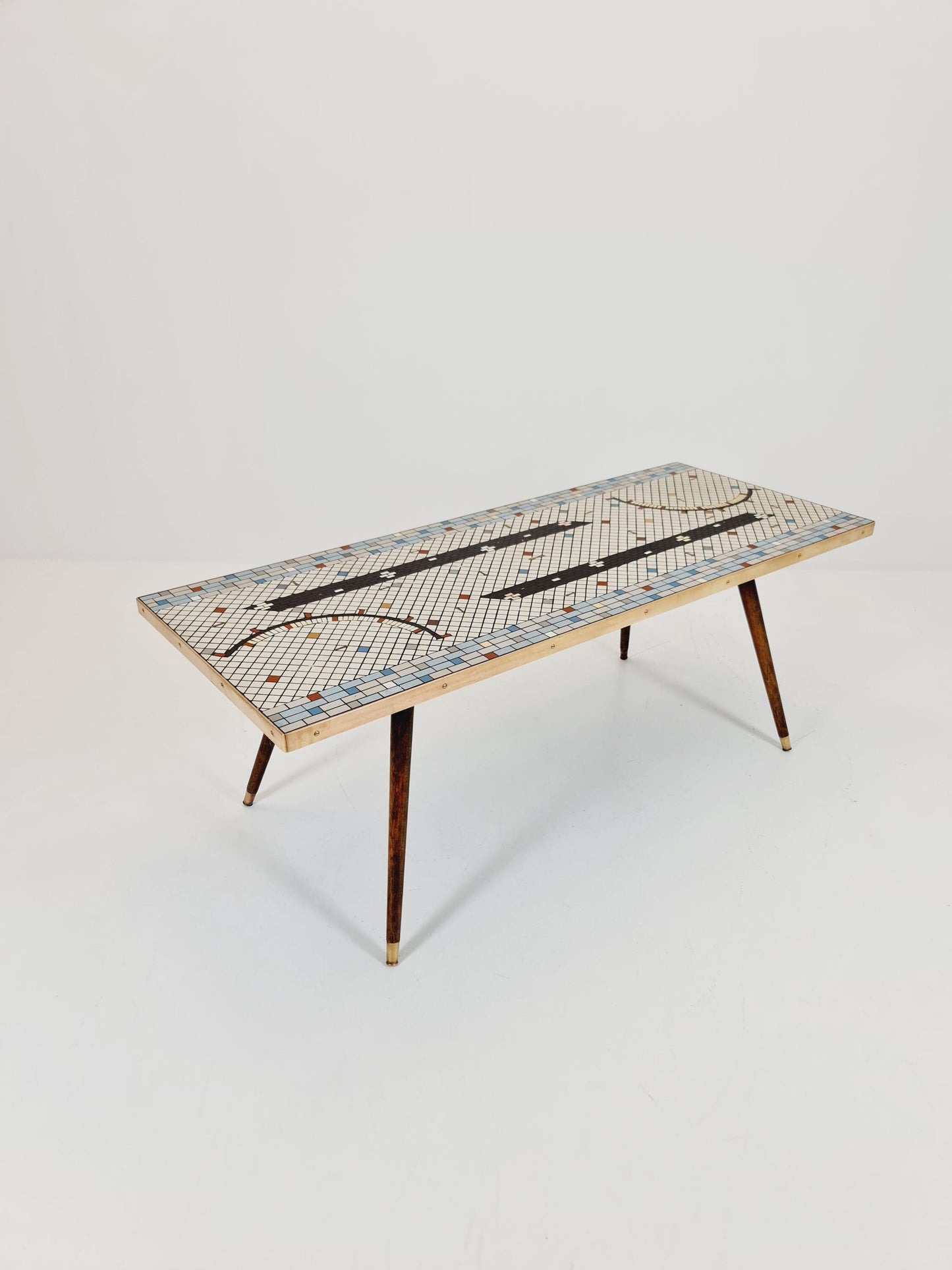 Unique mosaic & solid brass coffee table, 1950s