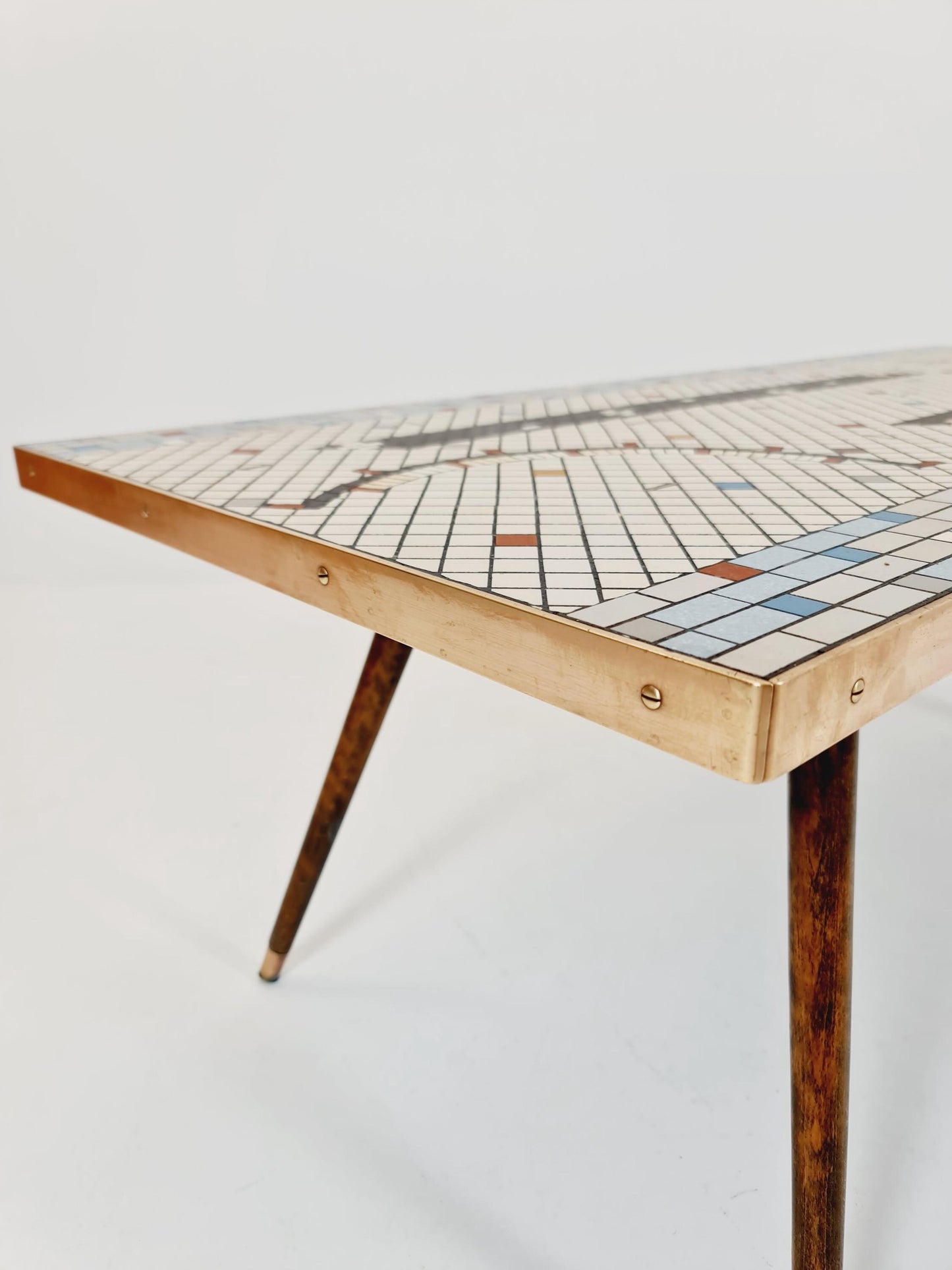 Unique mosaic & solid brass coffee table, 1950s