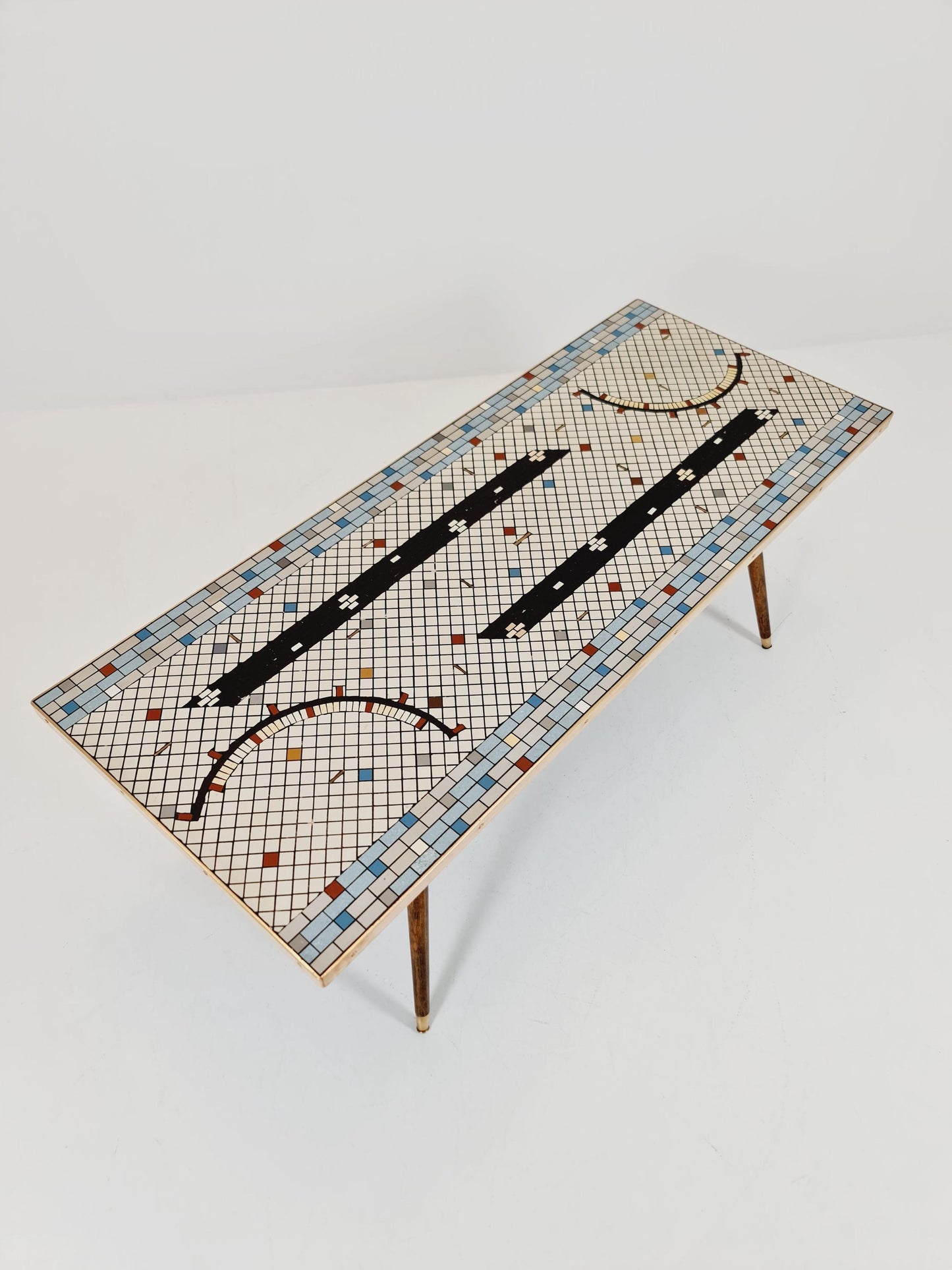 Unique mosaic & solid brass coffee table, 1950s