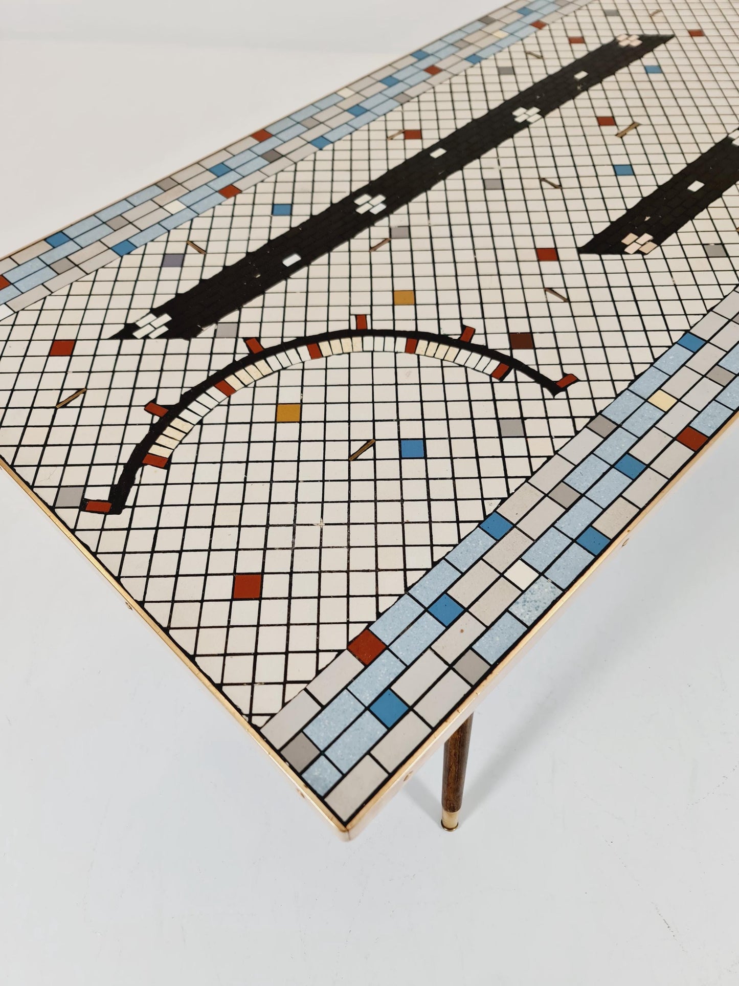 Unique mosaic & solid brass coffee table, 1950s