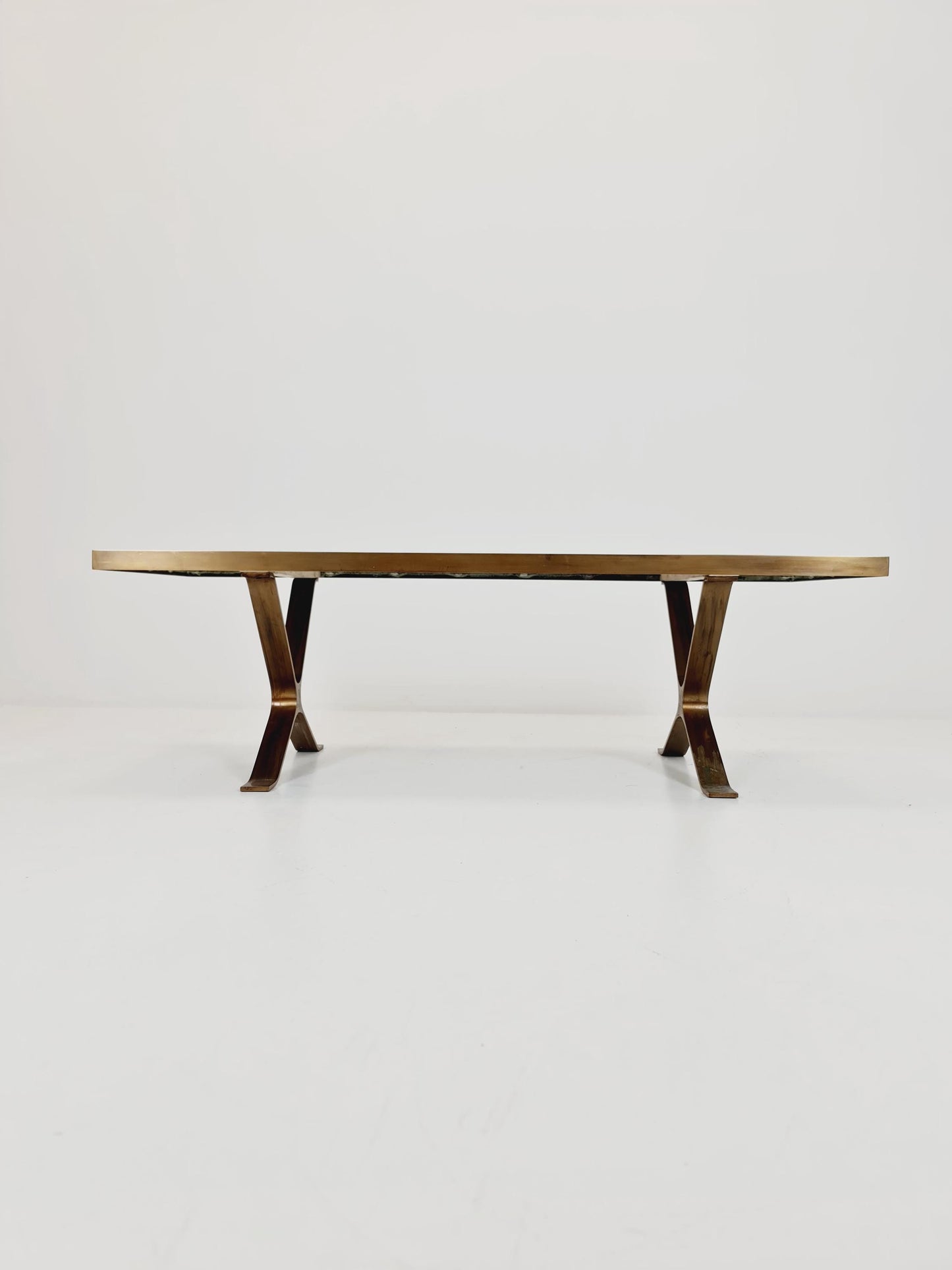 Super Rare vintage lapis Lazuli ,Brass coffee table with X legs from the 60s