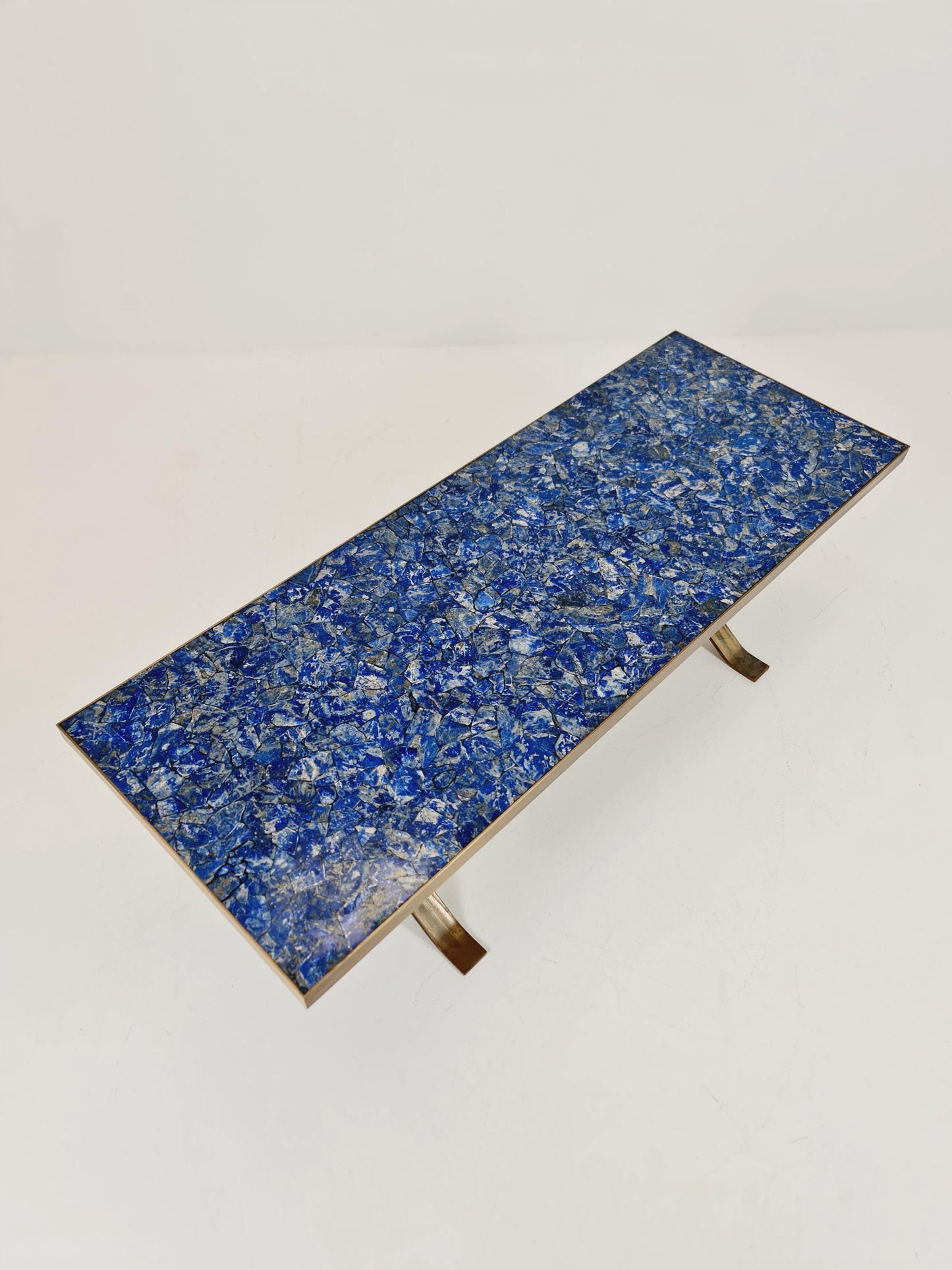 Super Rare vintage lapis Lazuli ,Brass coffee table with X legs from the 60s