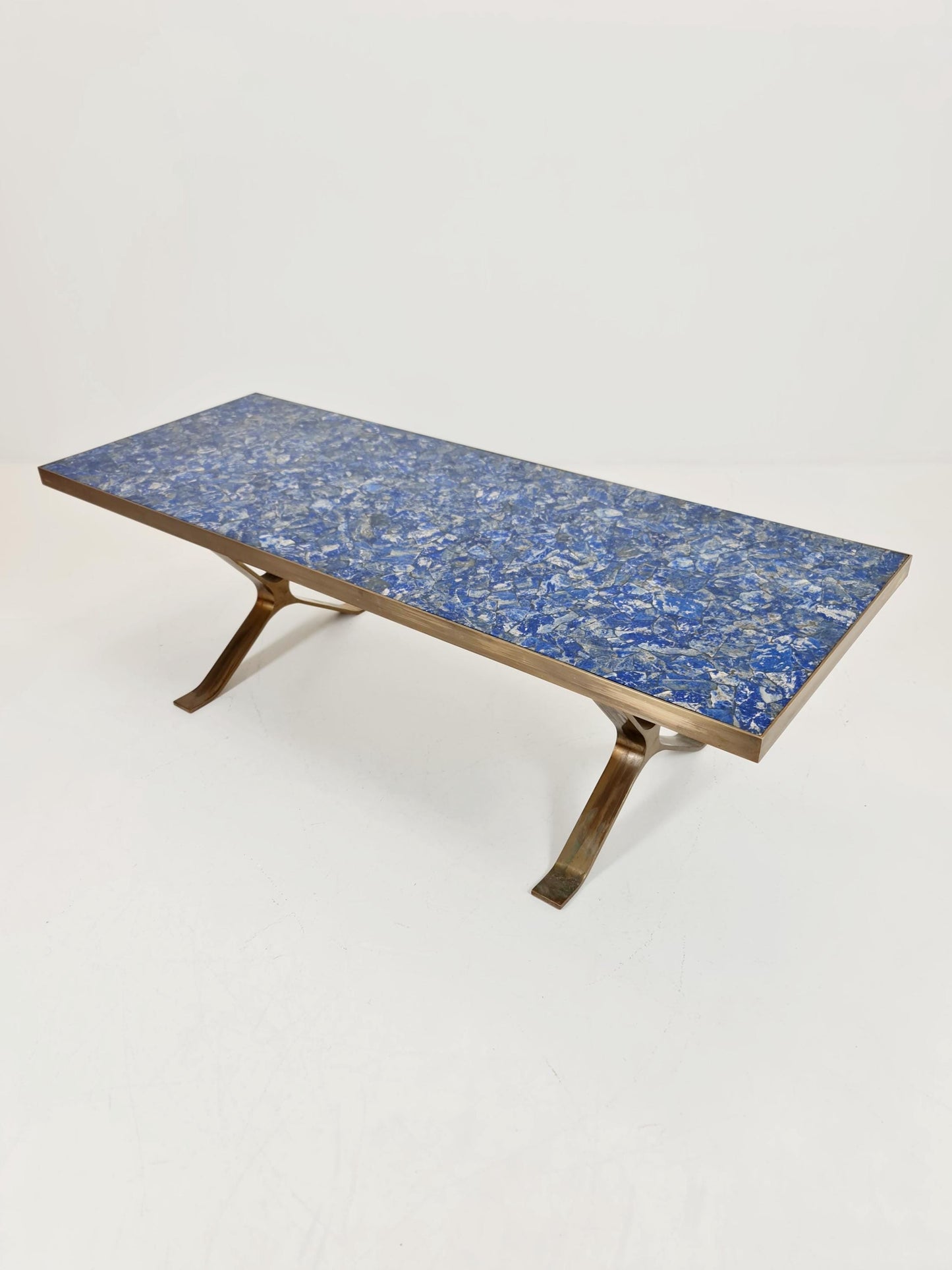 Super Rare vintage lapis Lazuli ,Brass coffee table with X legs from the 60s