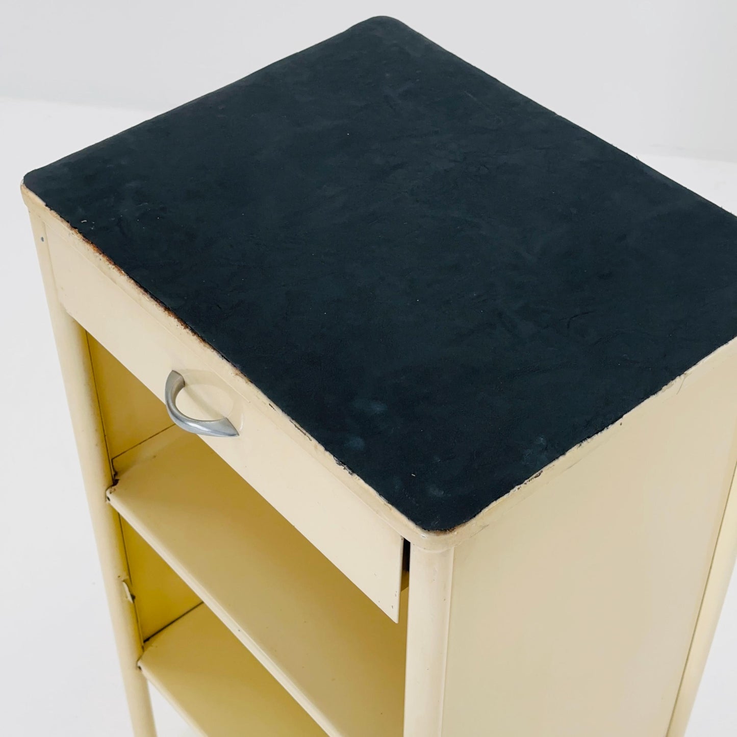 Mid century Bauhaus metal nightstand by Stiegelmeyer in white 1940s Germany