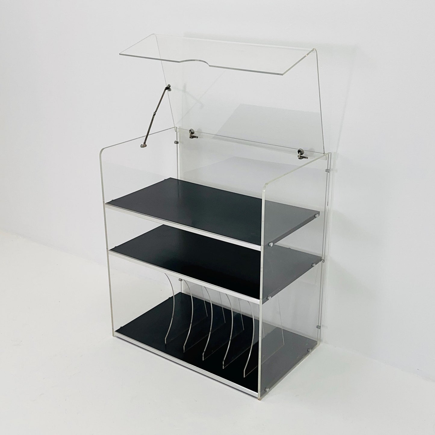 Space age Plexiglass vinyl storage /stand by Michel Dumas for Roche Bobois 1970s