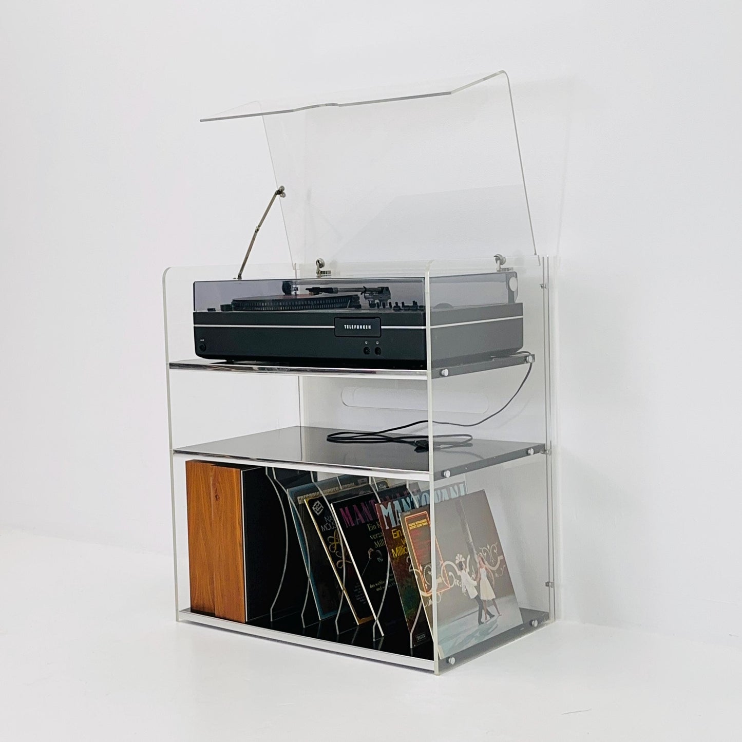 Space age Plexiglass vinyl storage /stand by Michel Dumas for Roche Bobois 1970s