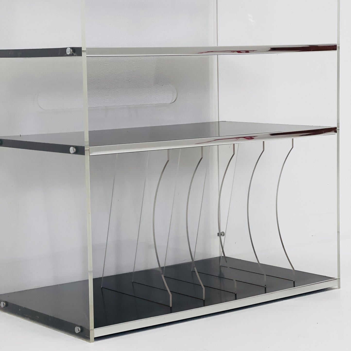 Space age Plexiglass vinyl storage /stand by Michel Dumas for Roche Bobois 1970s