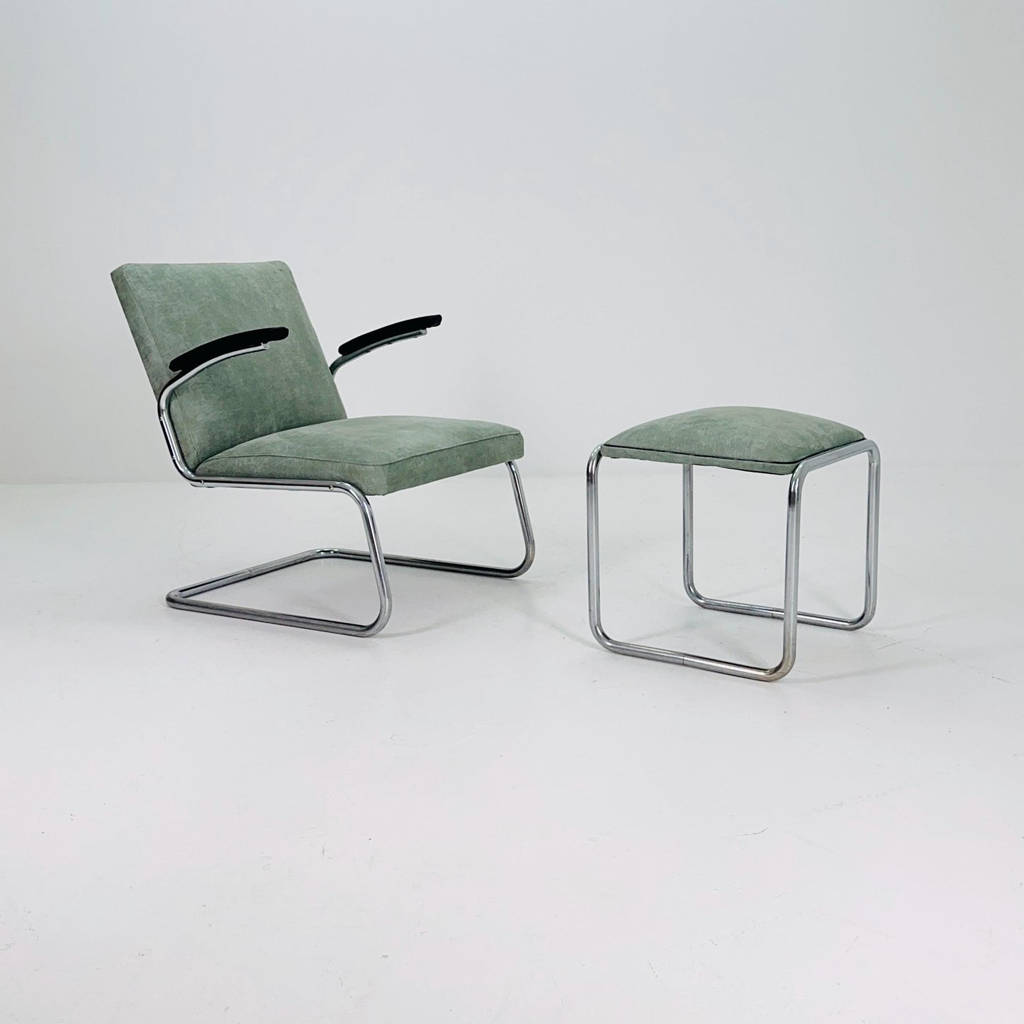 Mid-Century Bauhaus Lounge Chair & Ottoman Set by Drabert, Germany, 1950s