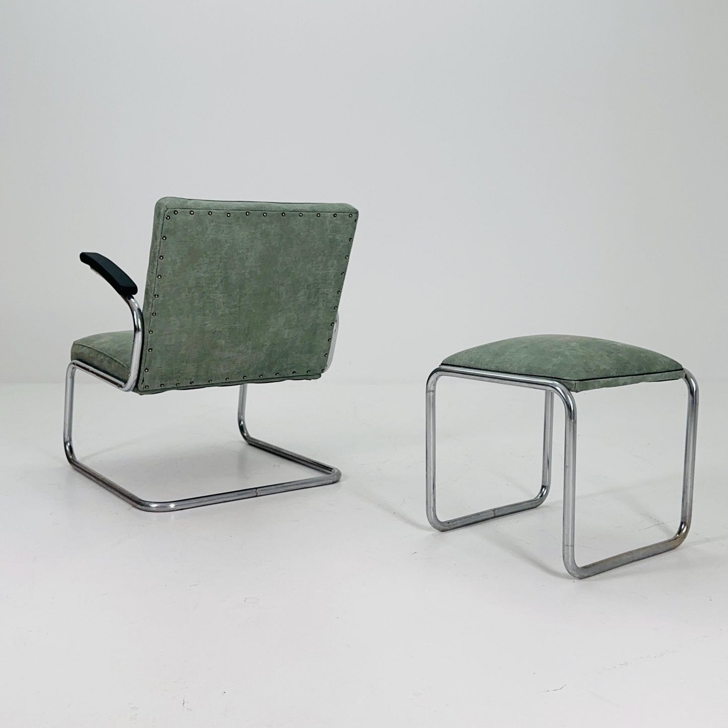 Mid-Century Bauhaus Lounge Chair & Ottoman Set by Drabert, Germany, 1950s