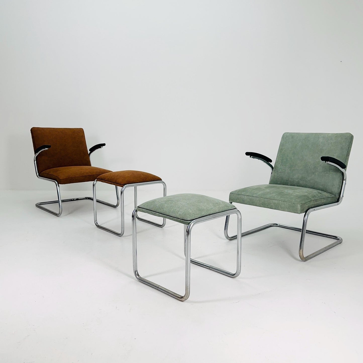 Mid-Century Bauhaus Lounge Chair & Ottoman Set by Drabert, Germany, 1950s