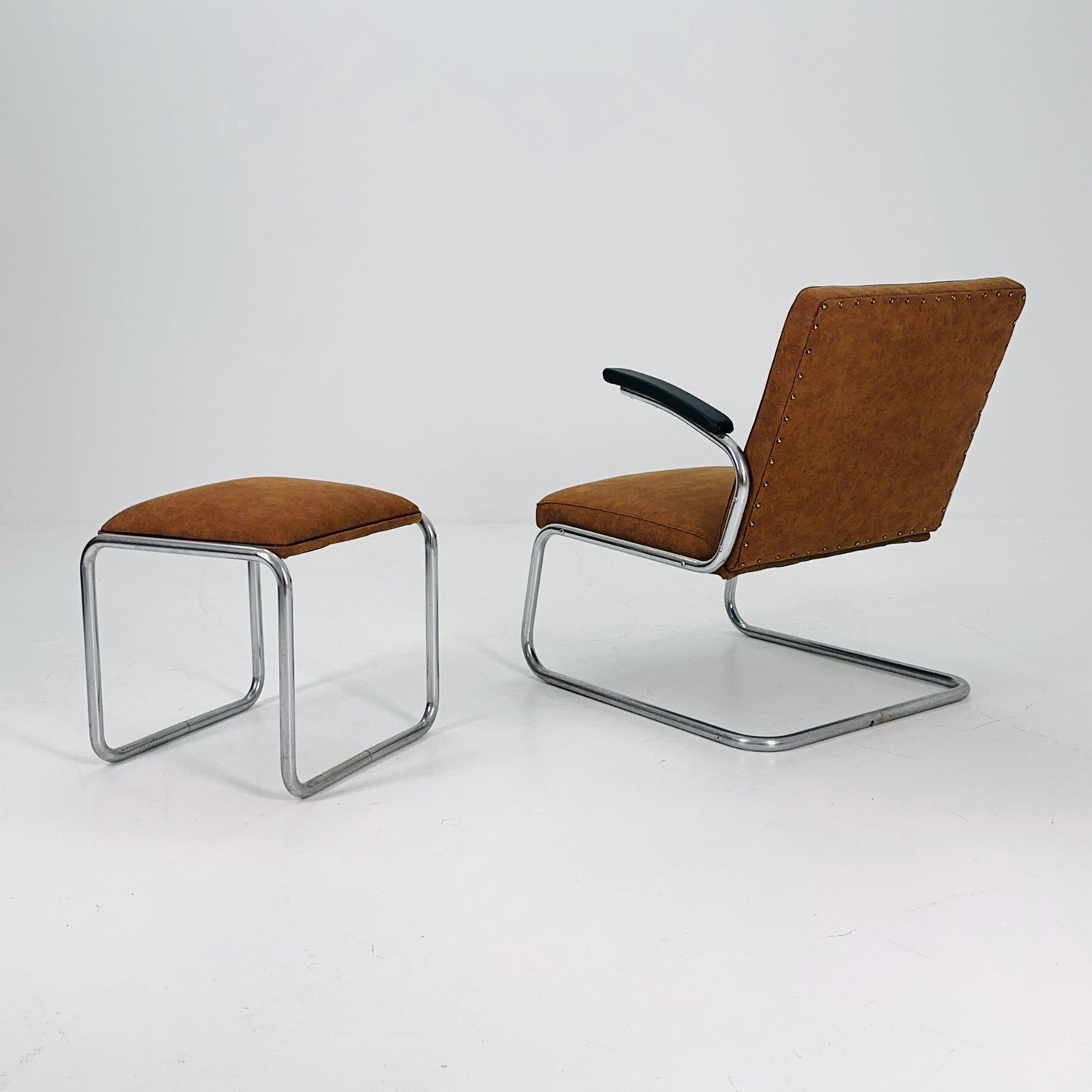 Mid-Century Bauhaus Lounge Chair & Ottoman Set by Drabert, Germany, 1950s
