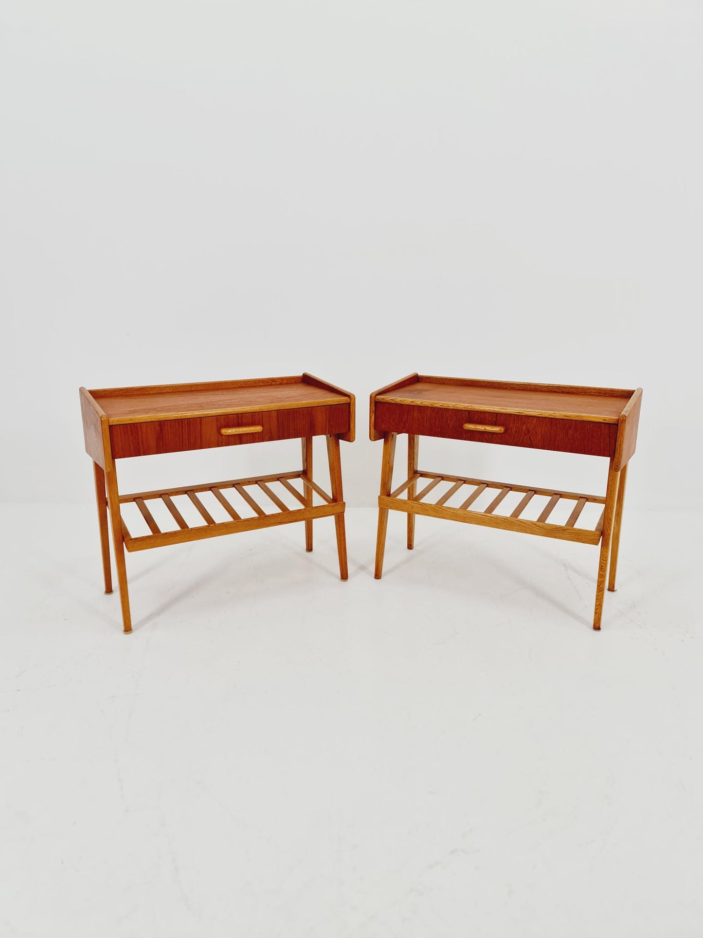 Midcentury Danish teak & oak vintage Side table/ Bedside table/ Night stands set of 2, 1960s