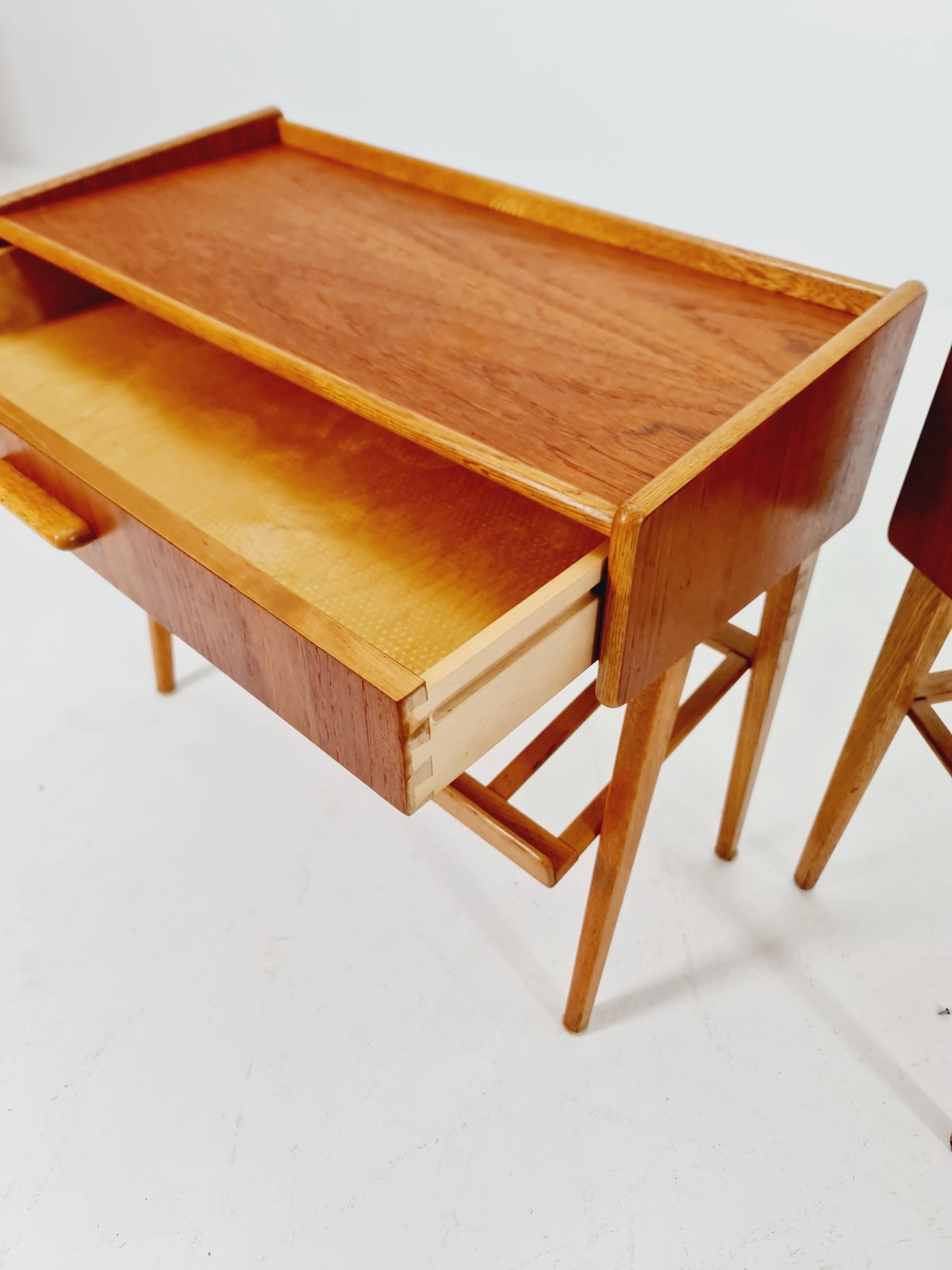 Midcentury Danish teak & oak vintage Side table/ Bedside table/ Night stands set of 2, 1960s