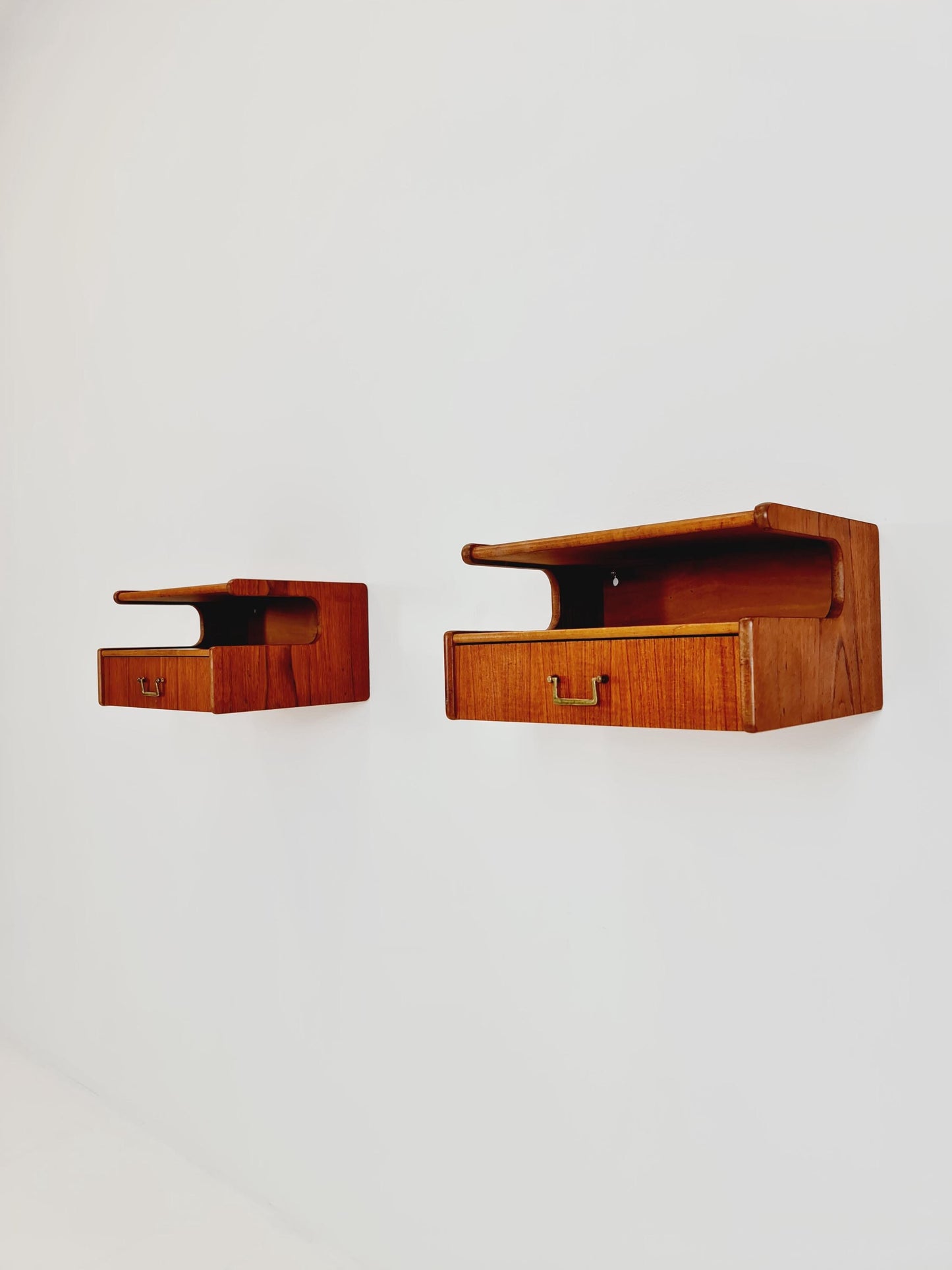 Rare pair of Danish teak floating shelf nightstands, 1960s