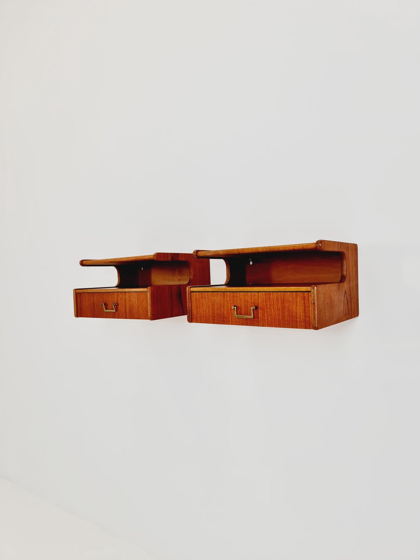 Rare pair of Danish teak floating shelf nightstands, 1960s