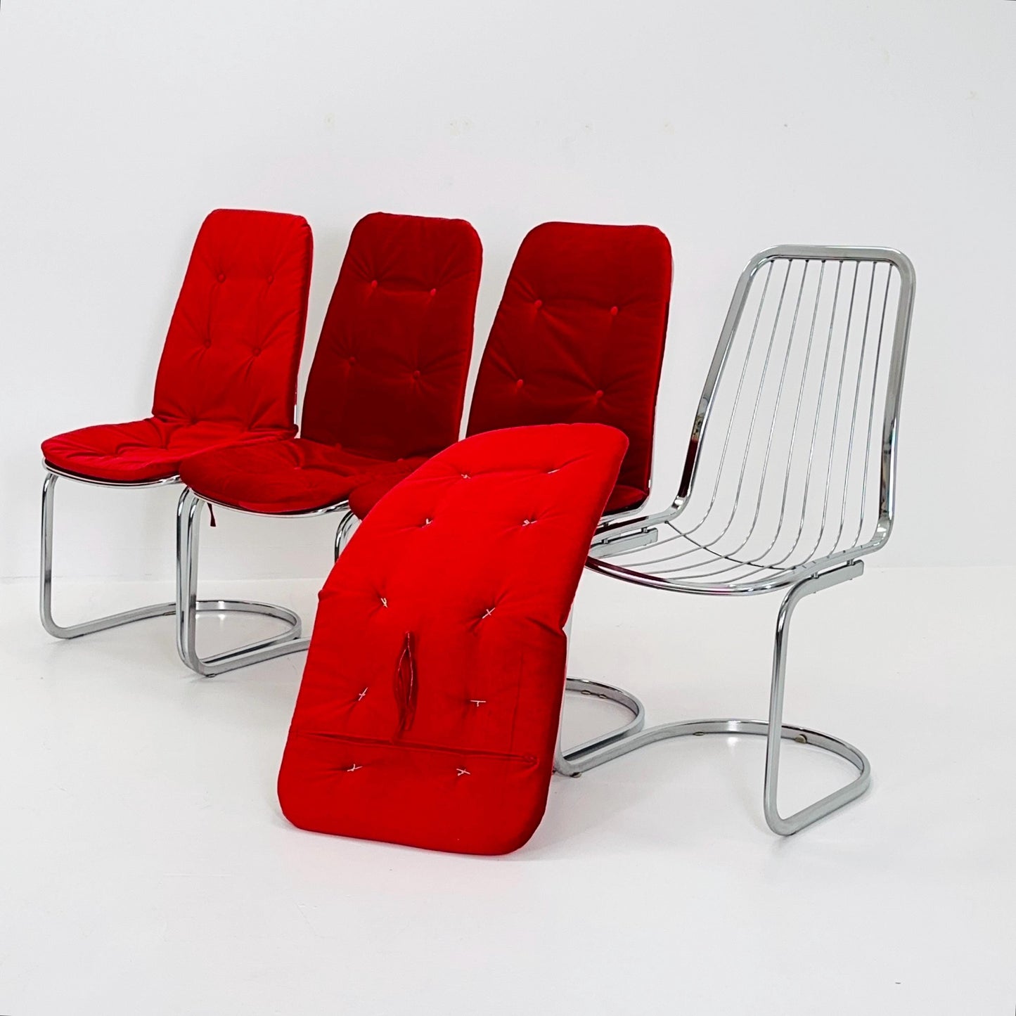 Set of 4 Mid century chrome Dining Chairs by Gastone Rinaldi for Rima , Italy, 1980s