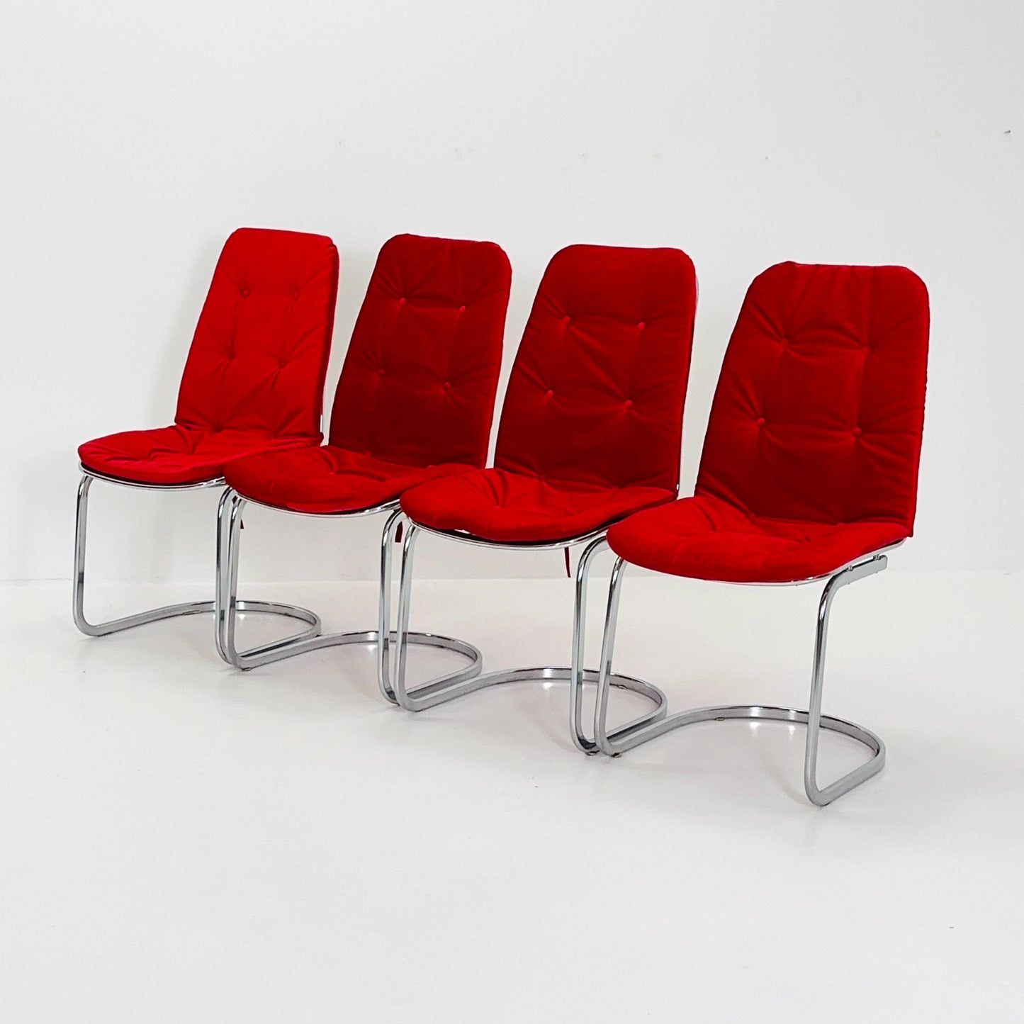 Set of 4 Mid century chrome Dining Chairs by Gastone Rinaldi for Rima , Italy, 1980s