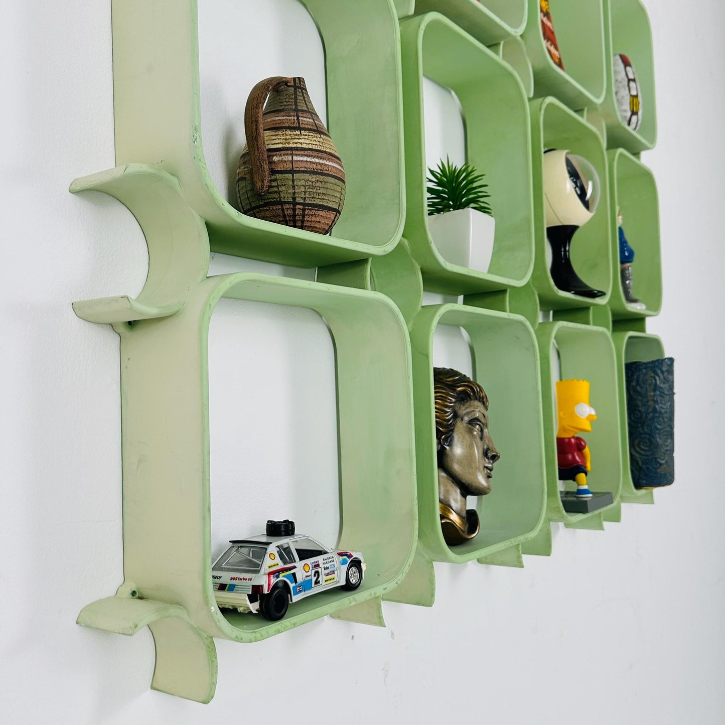 Set of 2 Mid-Century Modular Wall Panels in Mint Green, ABS Plastic, Switzerland 1980s