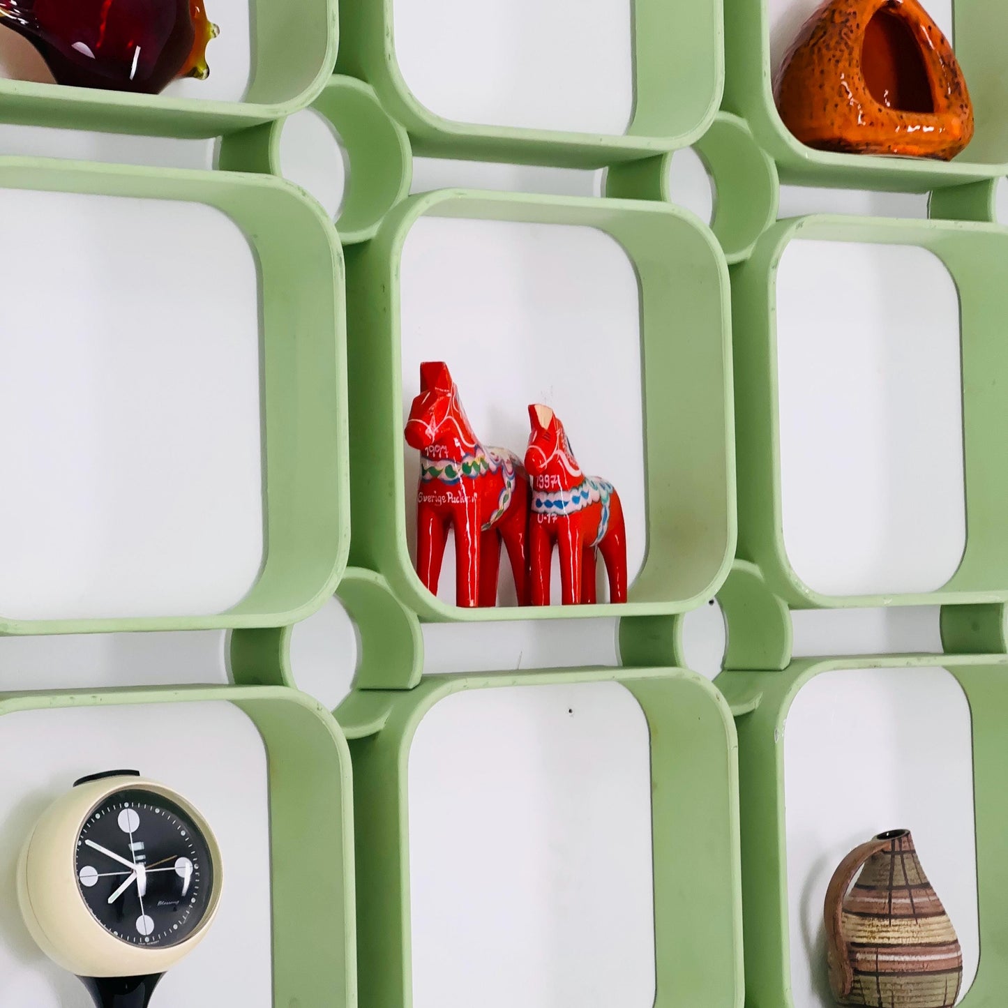 Set of 4 Mid-Century Modular Wall Panels in Mint Green, ABS Plastic, Switzerland 1980s