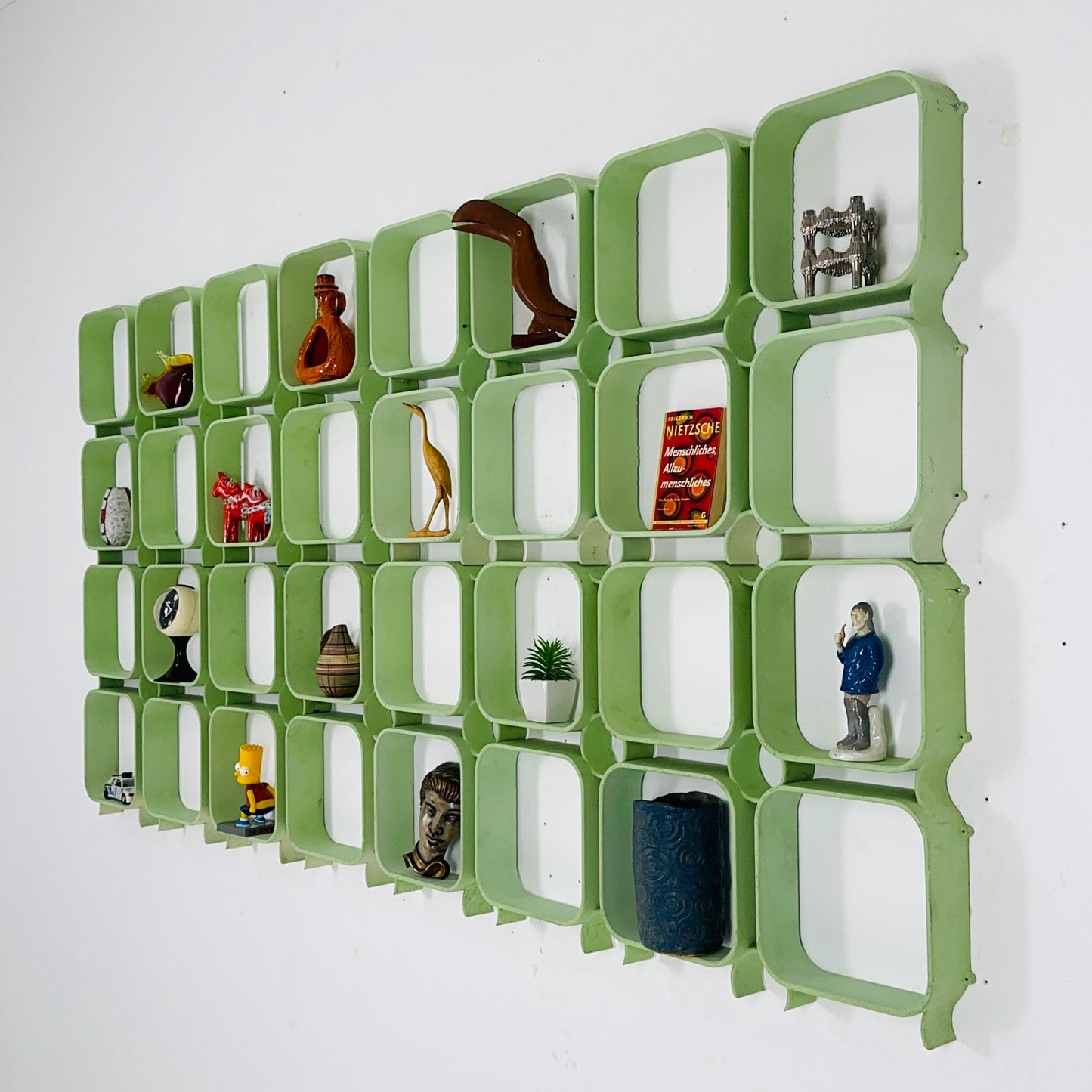 Set of 4 Mid-Century Modular Wall Panels in Mint Green, ABS Plastic, Switzerland 1980s