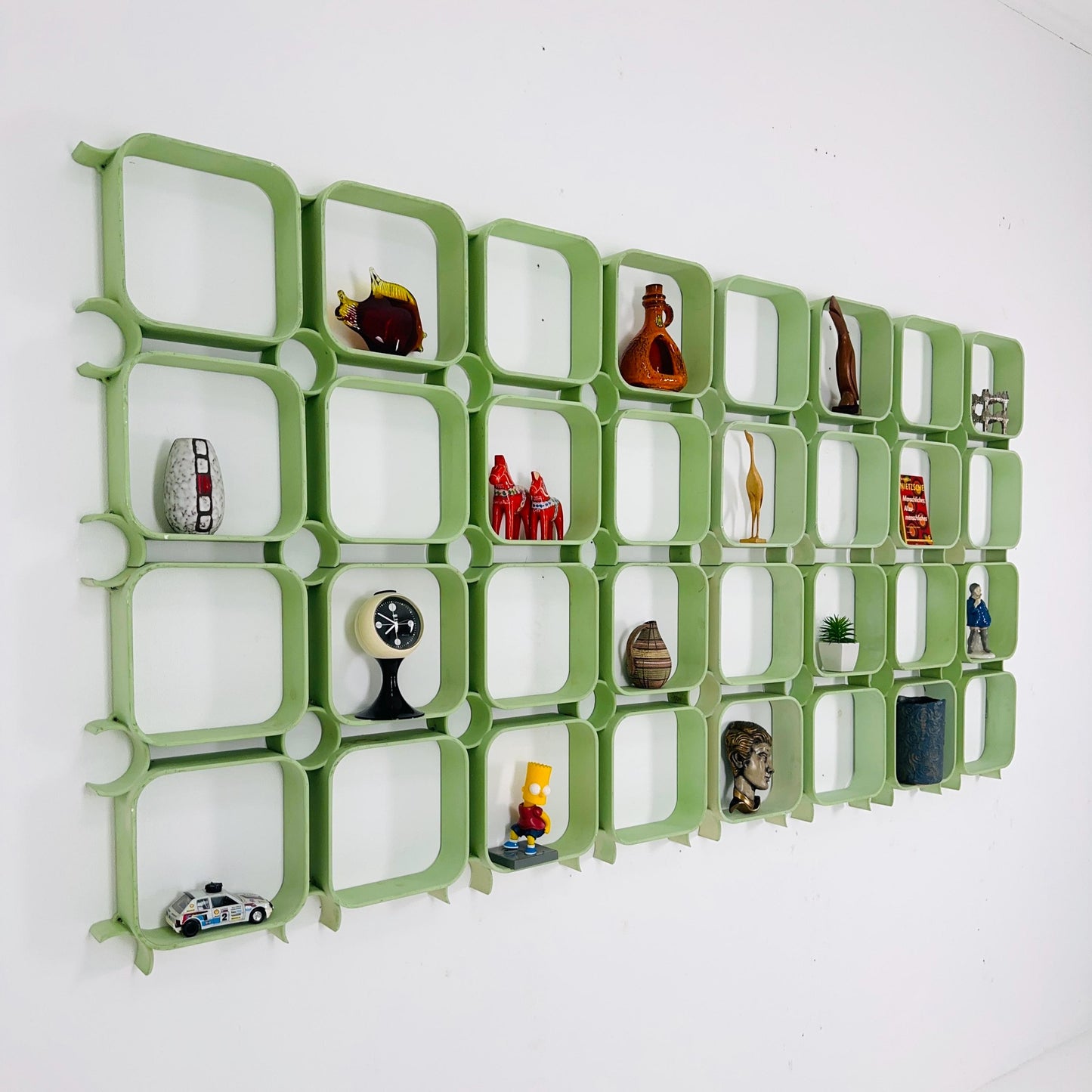 Set of 4 Mid-Century Modular Wall Panels in Mint Green, ABS Plastic, Switzerland 1980s