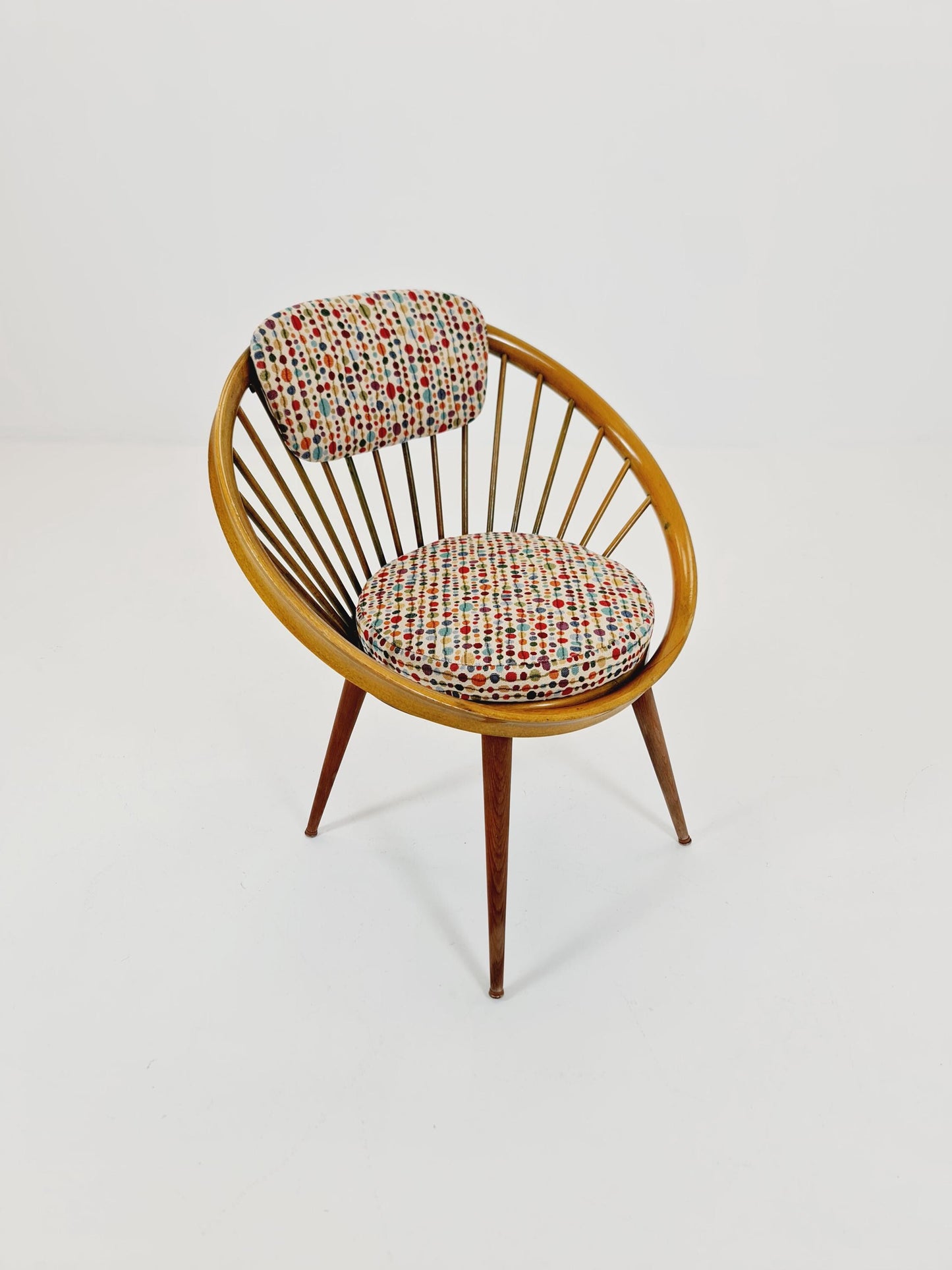 Mid-Century Modern Swedish Circlechair with Colorful Upholstery Design by Yngve Eksröm for Swedes ,1950s