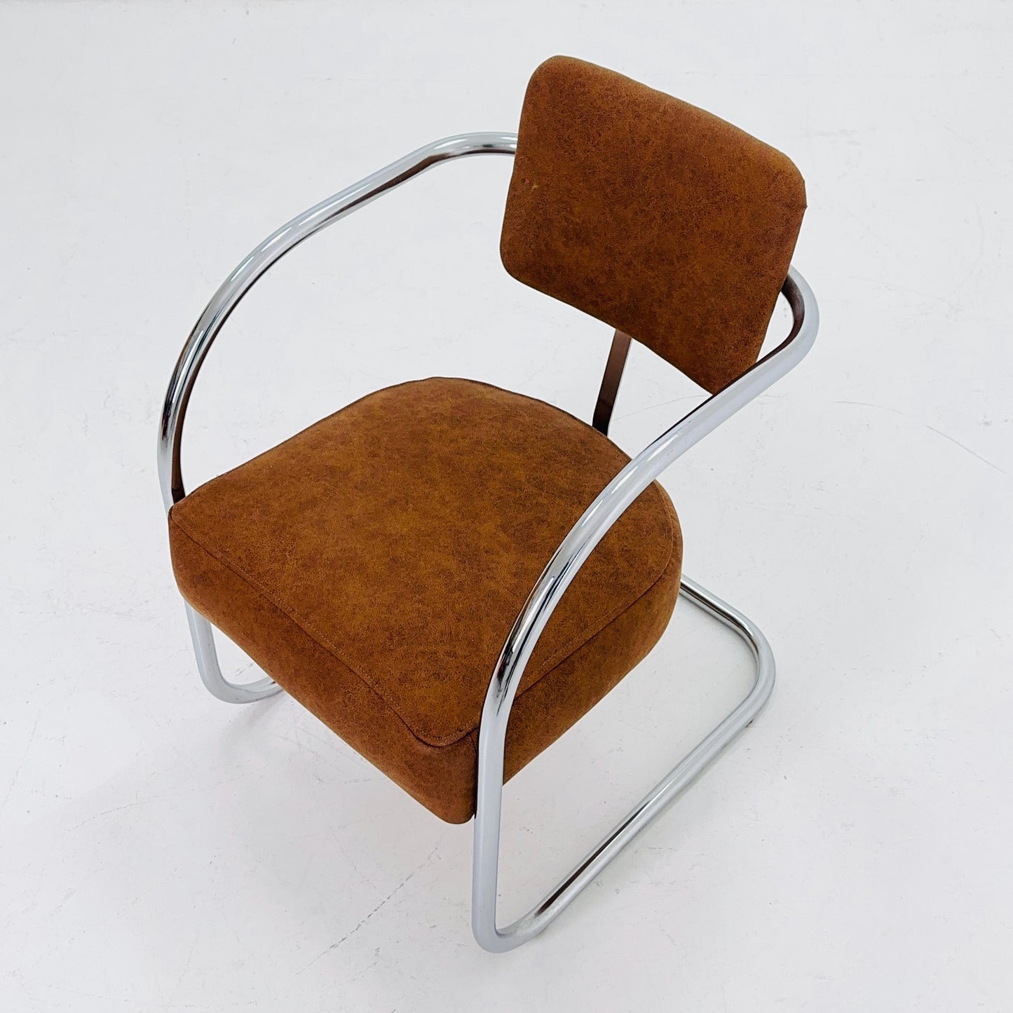 Mid-Century Bauhaus Cantilever Chair by Royal Chrome, Cognac by Manner of Hoffmann & KEM Weber USA 1950s