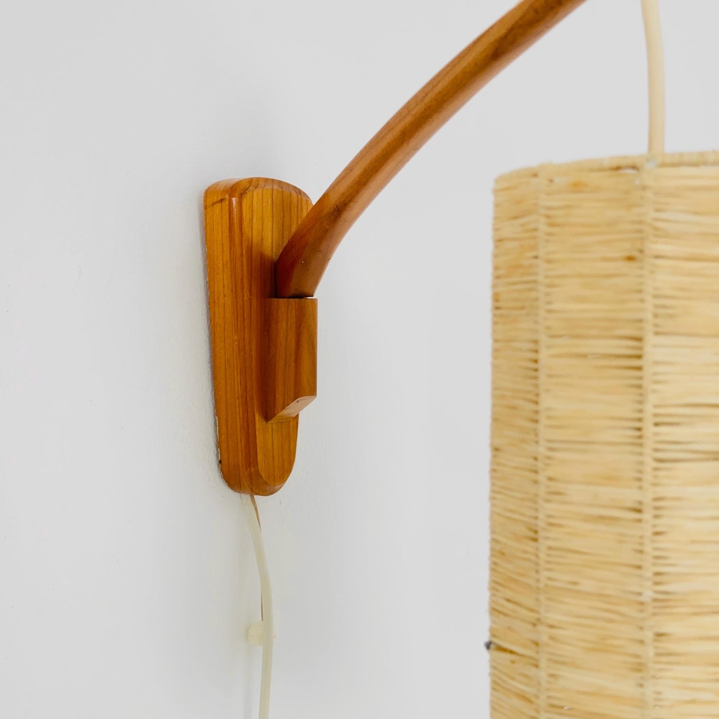 Mid-Century Swedish Wall Lamp with Rattan Shade | 1960s