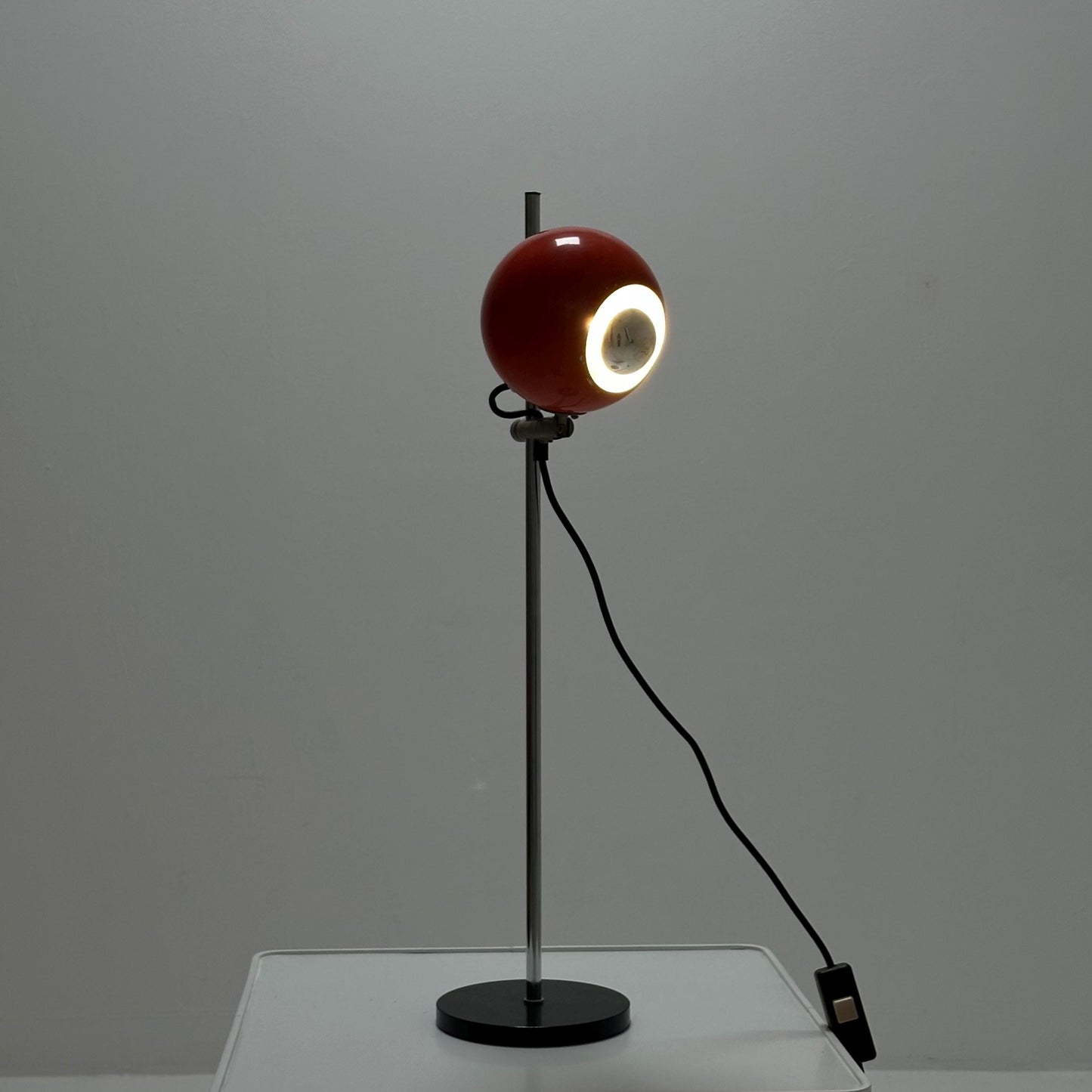 Mid Century Orange Desk Lamp — Task Table Lamp Space Age — Adjustable Eye Ball Bedside Light — Holland 1970s