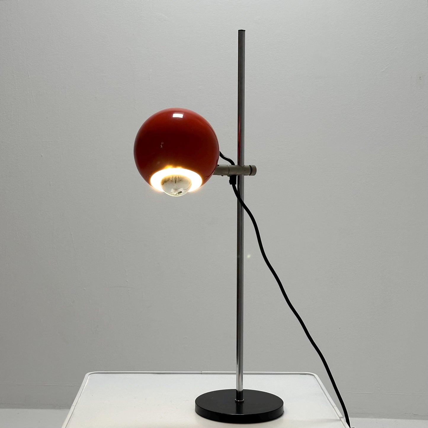 Mid Century Orange Desk Lamp — Task Table Lamp Space Age — Adjustable Eye Ball Bedside Light — Holland 1970s