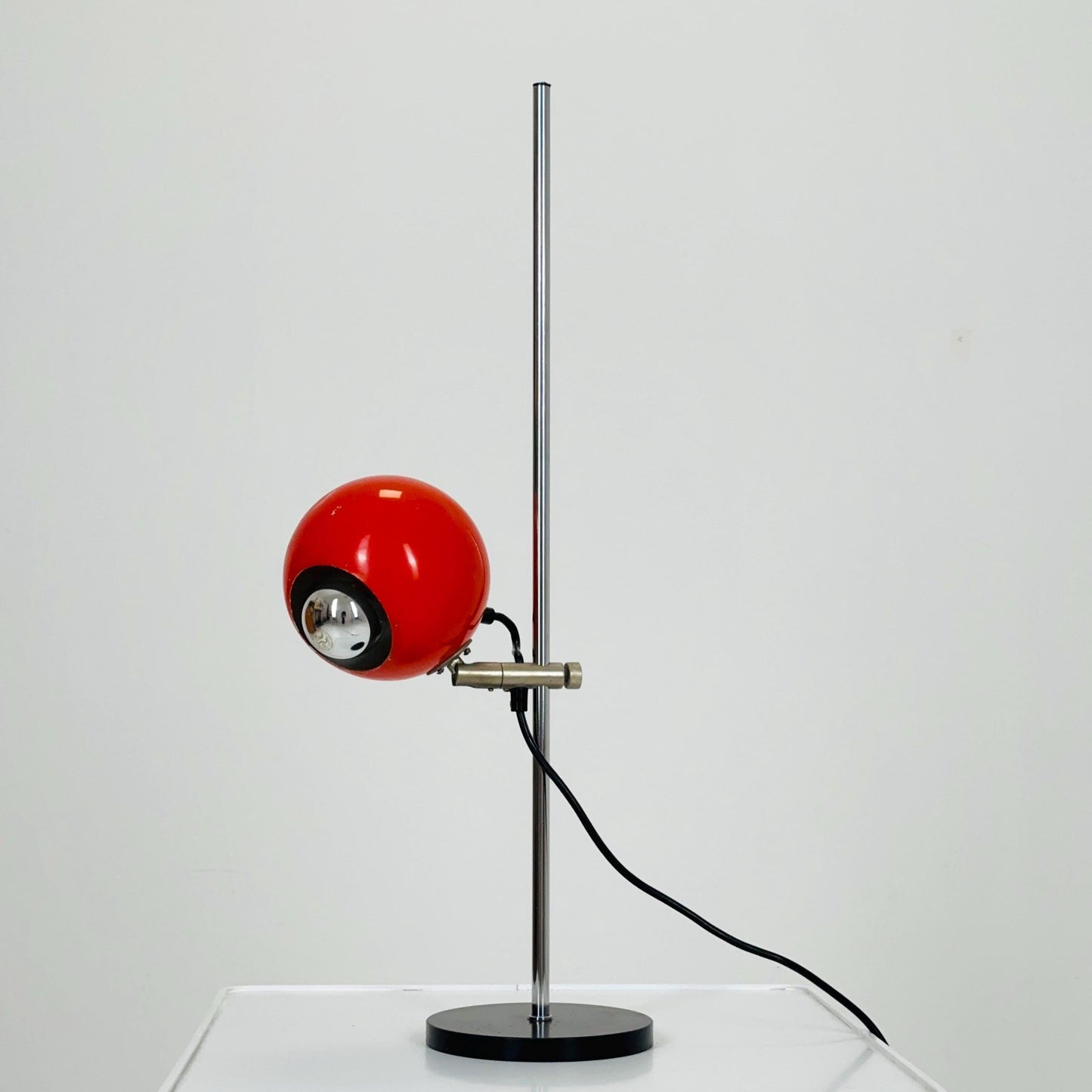 Mid Century Orange Desk Lamp — Task Table Lamp Space Age — Adjustable Eye Ball Bedside Light — Holland 1970s