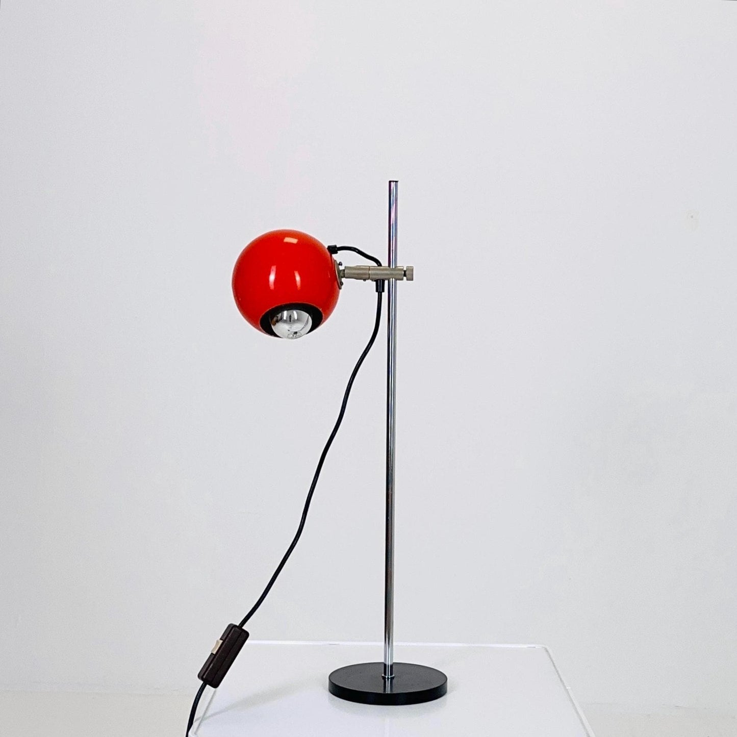 Mid Century Orange Desk Lamp — Task Table Lamp Space Age — Adjustable Eye Ball Bedside Light — Holland 1970s
