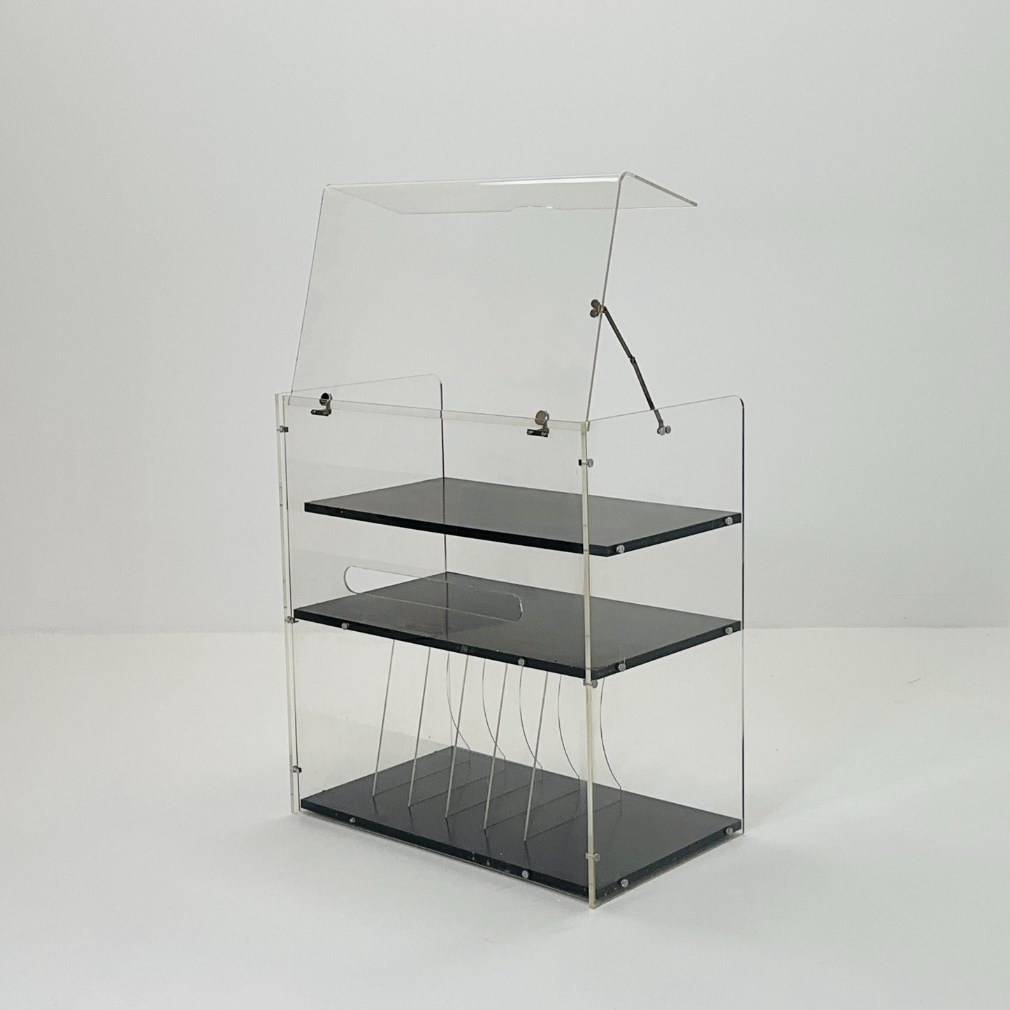Space age Plexiglass vinyl storage /stand by Michel Dumas for Roche Bobois 1970s