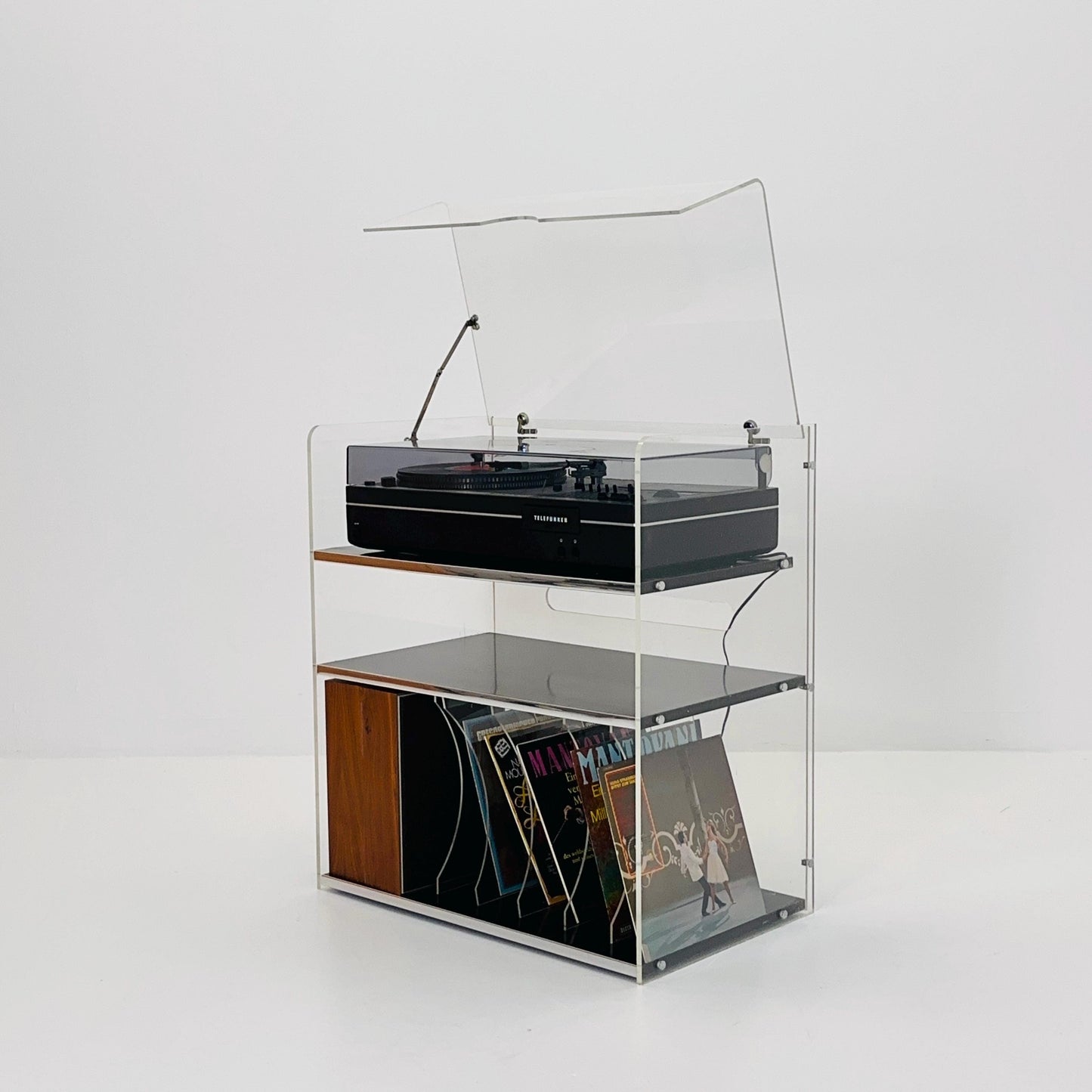Space age Plexiglass vinyl storage /stand by Michel Dumas for Roche Bobois 1970s