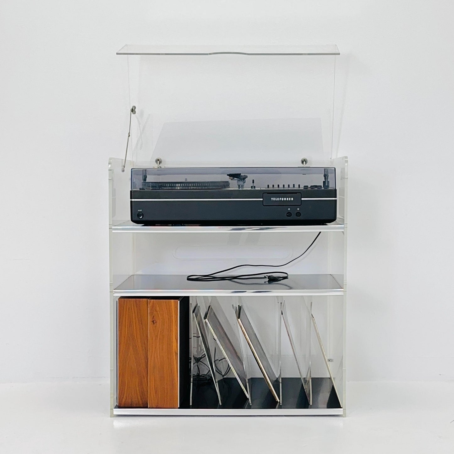 Space age Plexiglass vinyl storage /stand by Michel Dumas for Roche Bobois 1970s