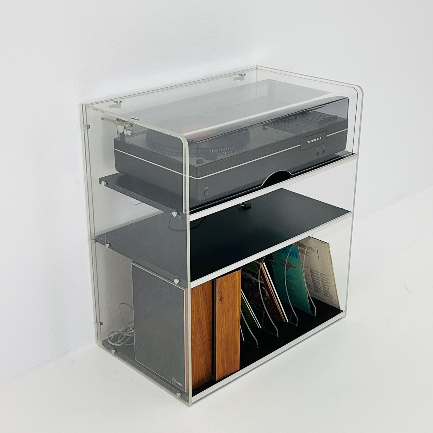 Space age Plexiglass vinyl storage /stand by Michel Dumas for Roche Bobois 1970s