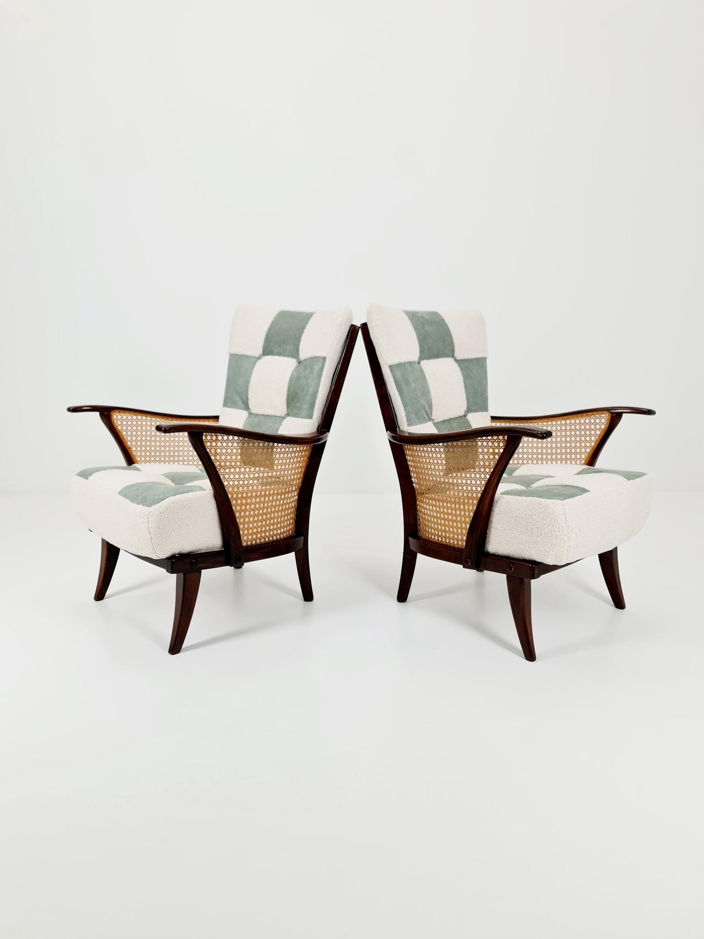Rare Midcentury German Set of Wiener Rattan club lounge chair , 1950s